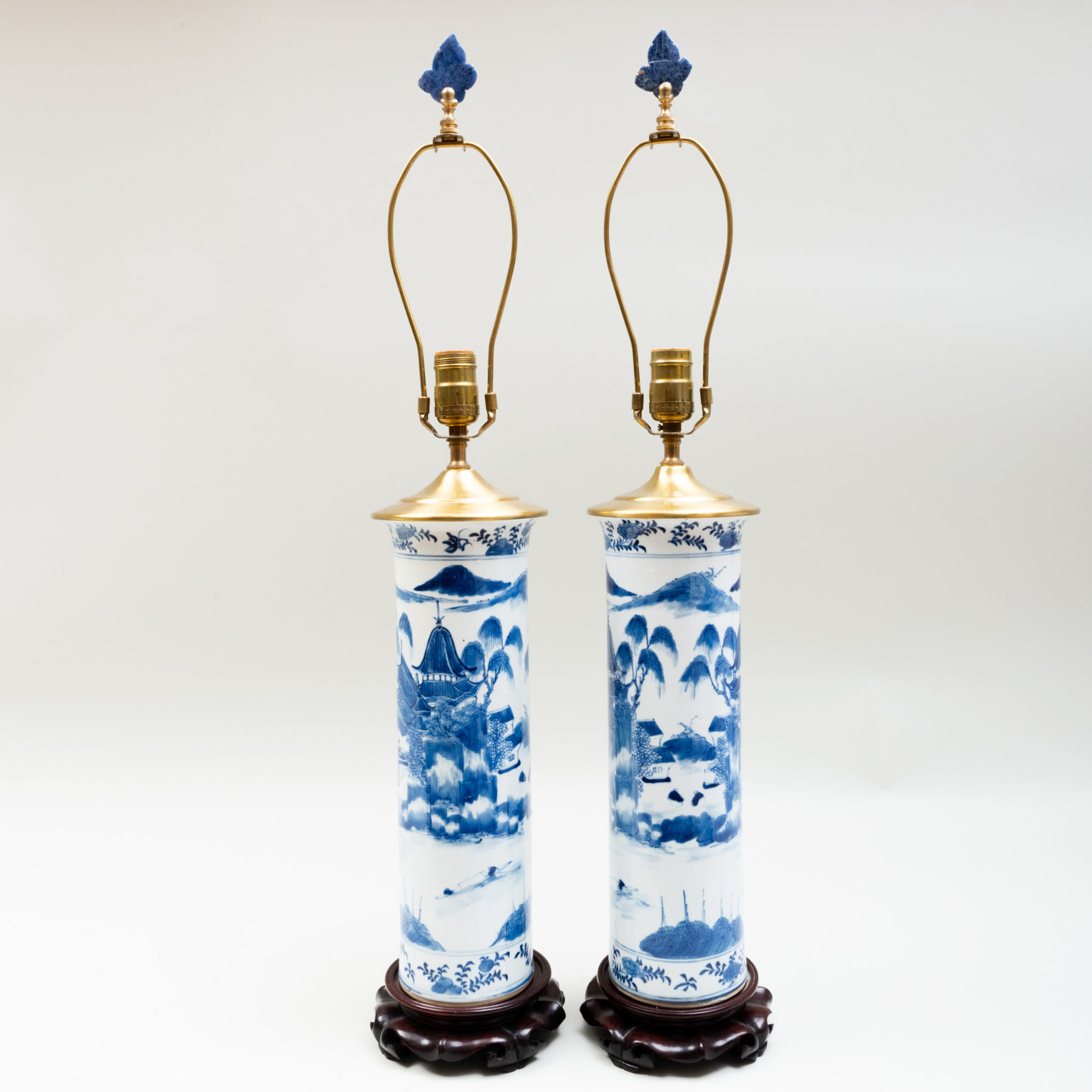 Pair of Chinese Blue and White Porcelain Lamps Naga Antiques