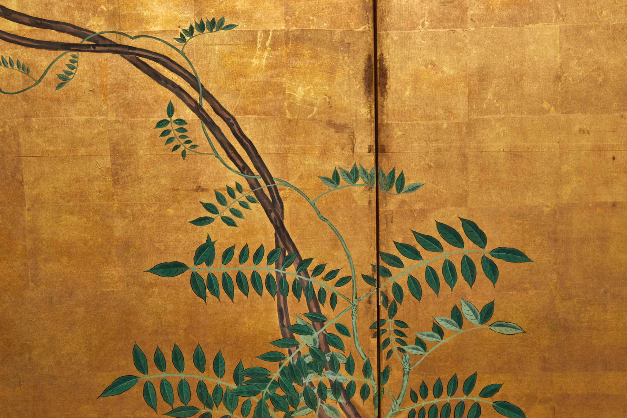 Pair of Japanese Six Panel Screens: Sudare and Wisteria
