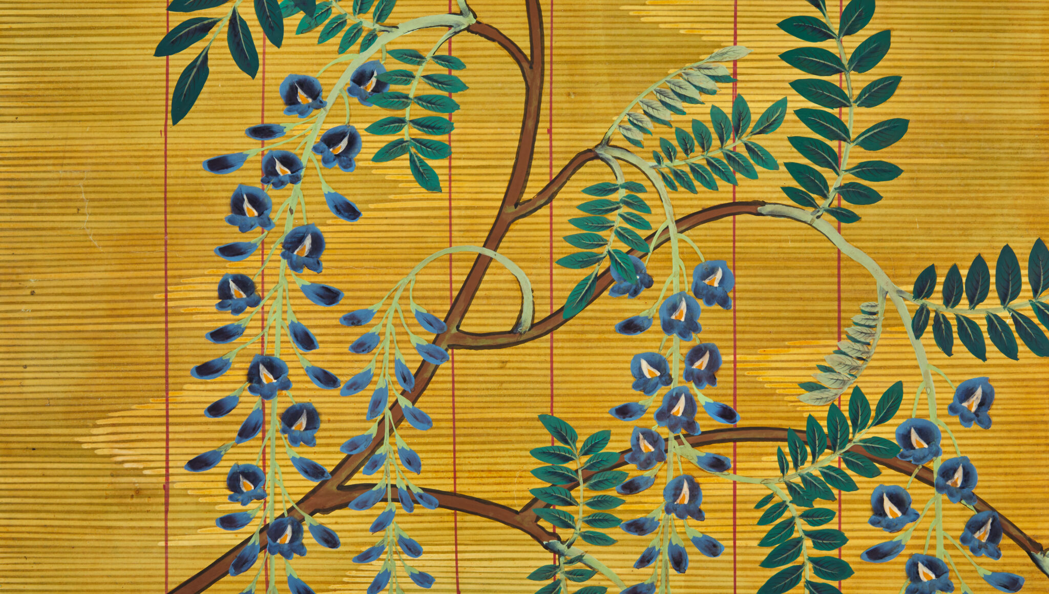Pair of Japanese Six Panel Screens: Sudare and Wisteria