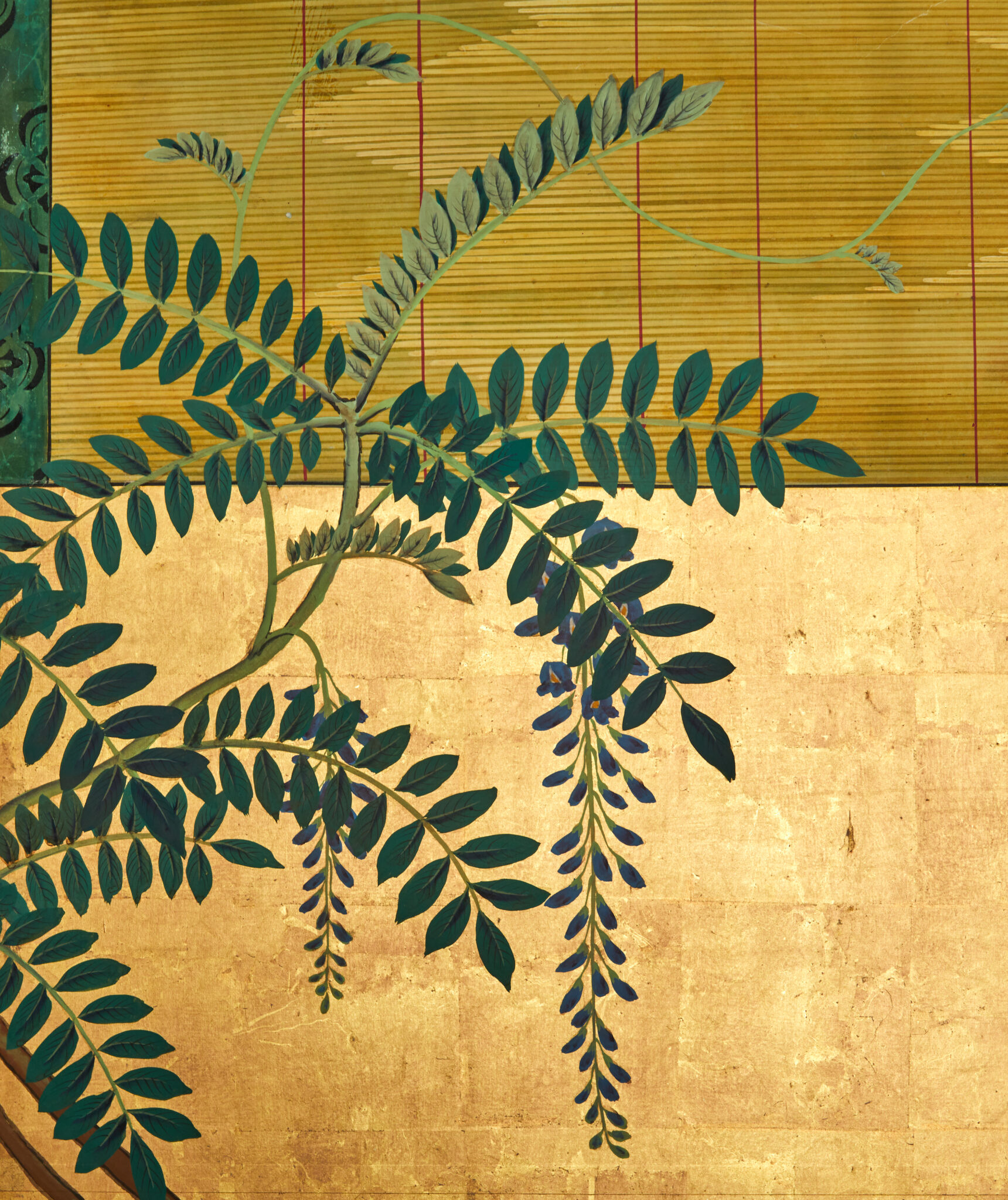 Pair of Japanese Six Panel Screens: Sudare and Wisteria