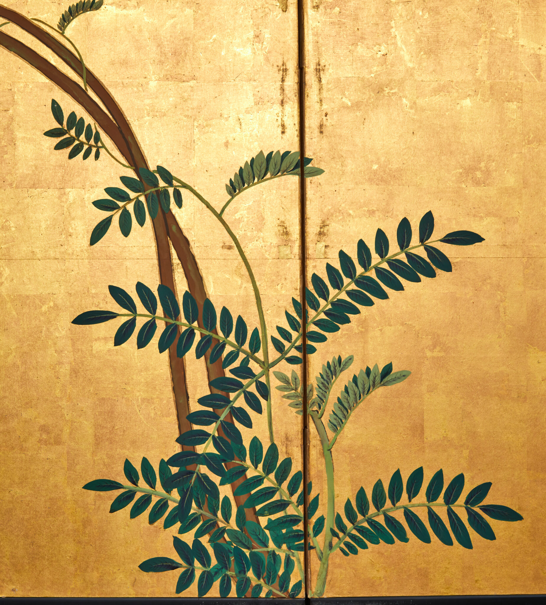 Pair of Japanese Six Panel Screens: Sudare and Wisteria