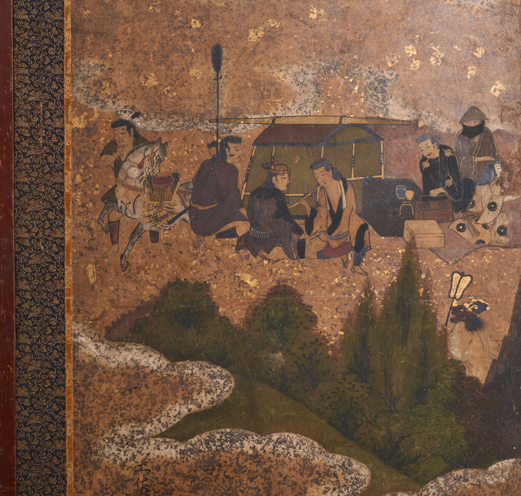 Japanese Six Panel Screen: Samurai Gathering from Various Provinces  (Hokoku Festival)