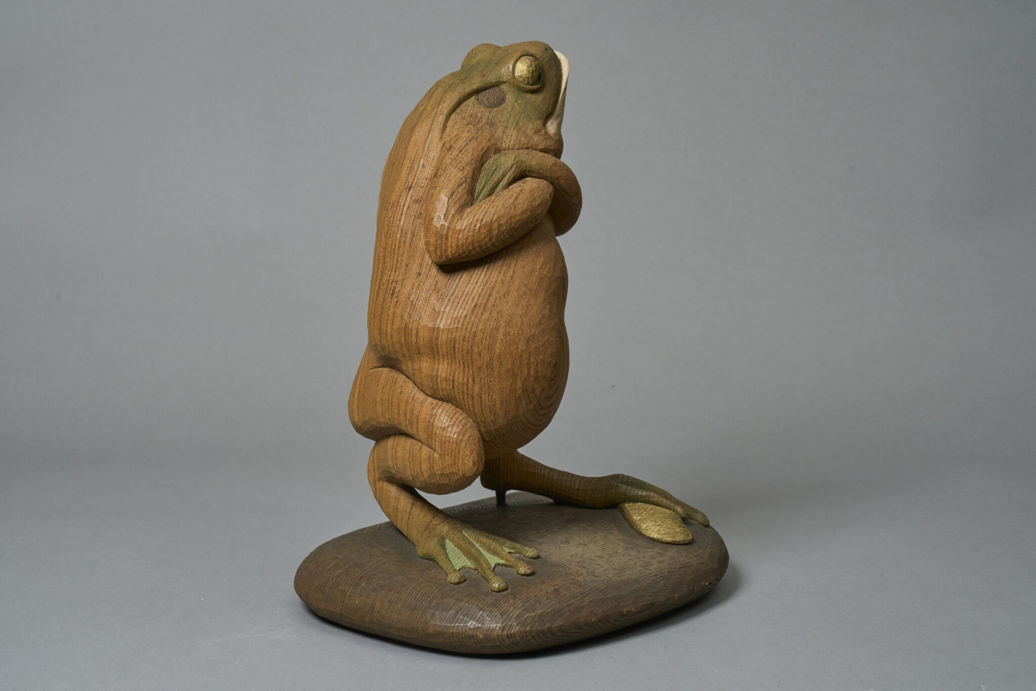 Wood Carving of a Frog (Kaeru) By Nakama Chitoshi