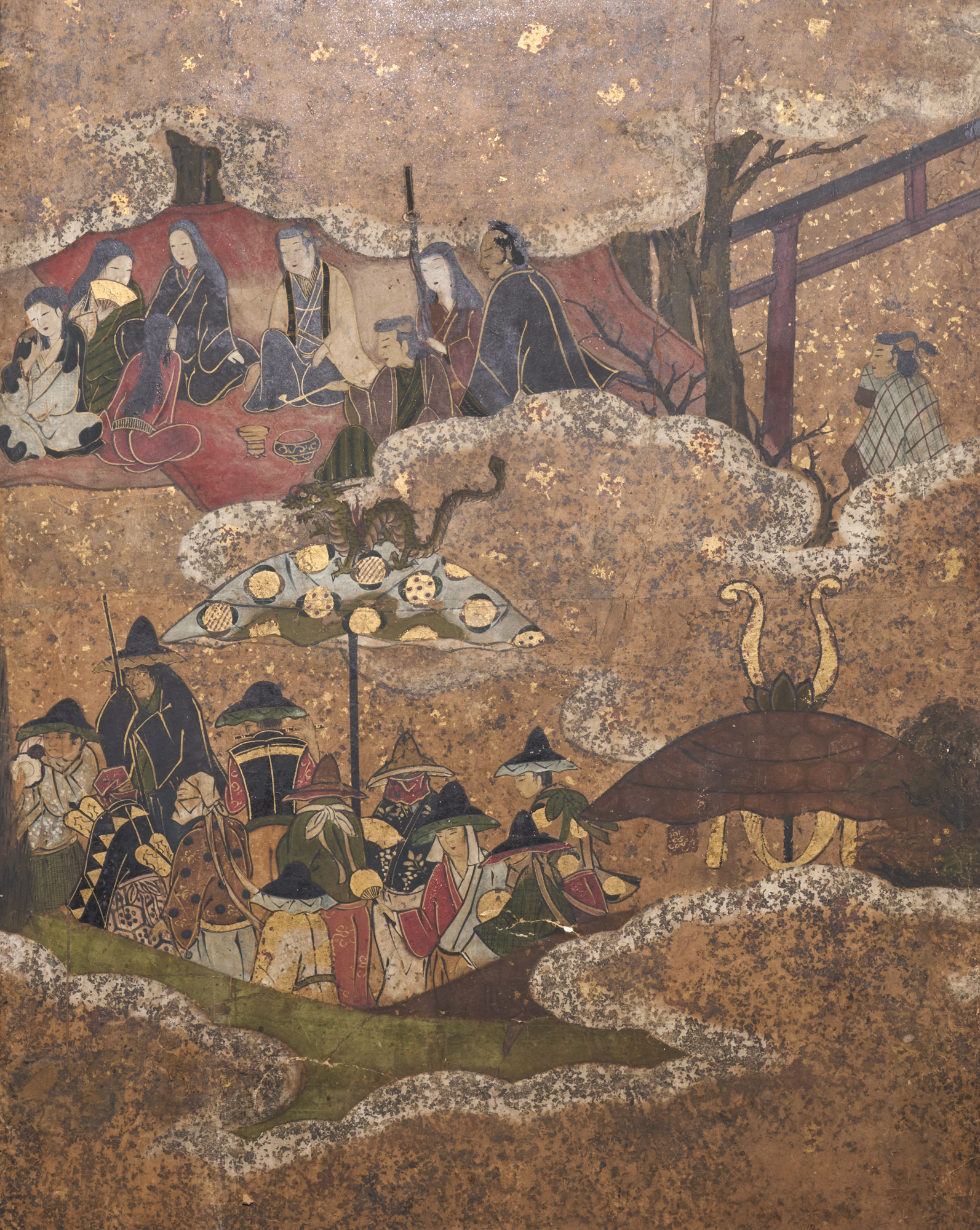 Japanese Six Panel Screen: Samurai Gathering from Various Provinces  (Hokoku Festival)