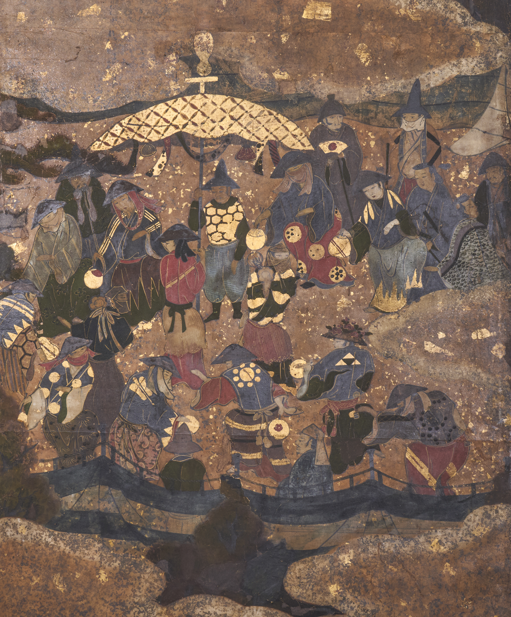 Japanese Six Panel Screen: Samurai Gathering from Various Provinces  (Hokoku Festival)