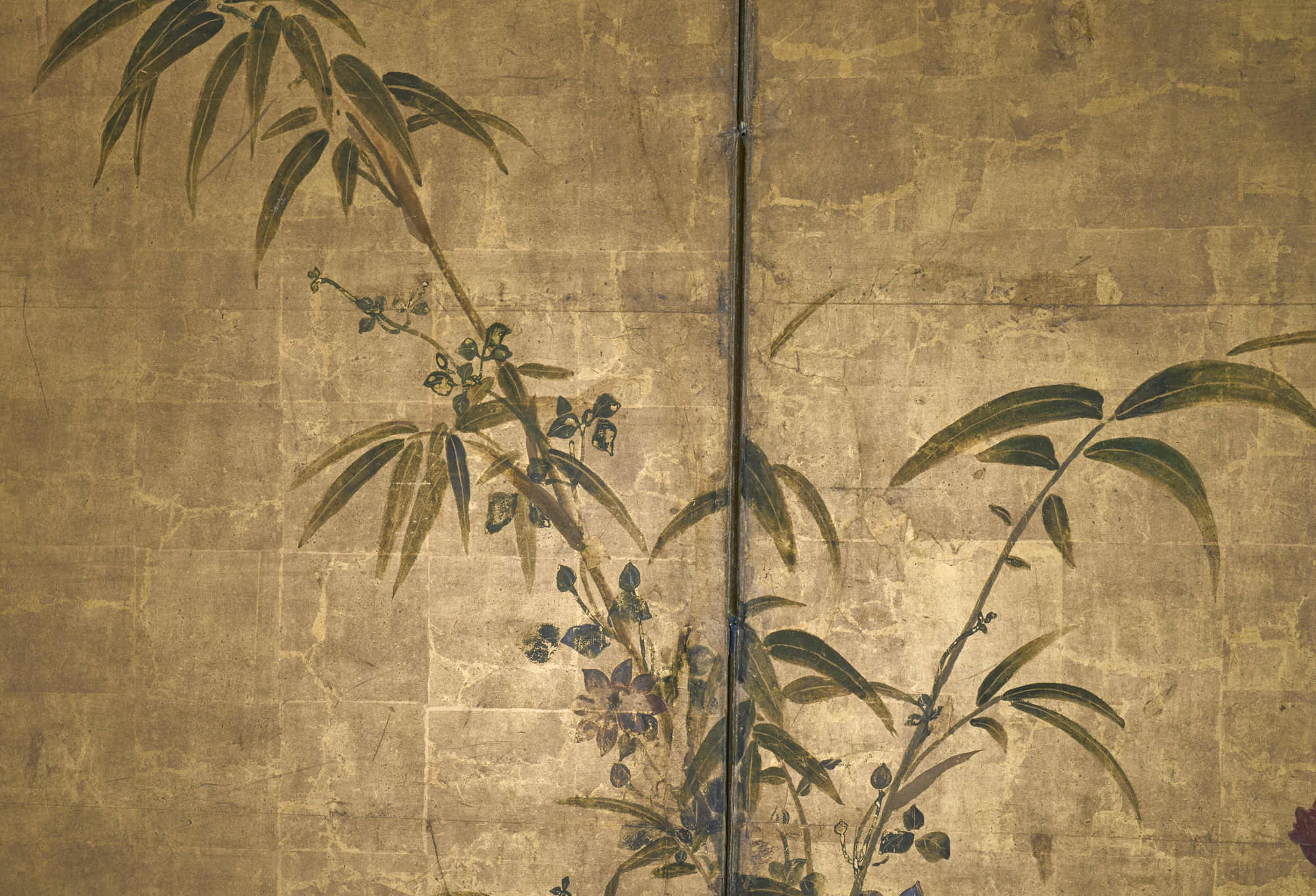 Japanese Four Panel Screen: Garden Landscape with Poppies