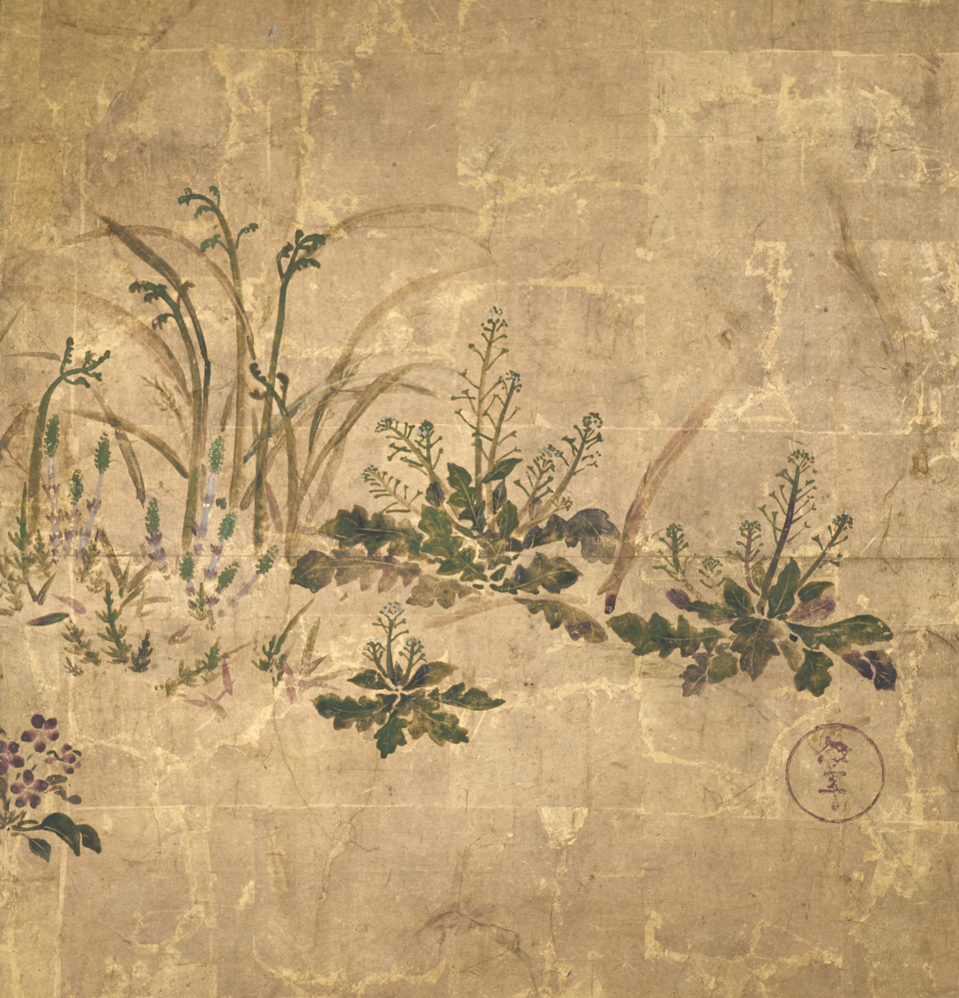 Japanese Four Panel Screen: Garden Landscape with Poppies