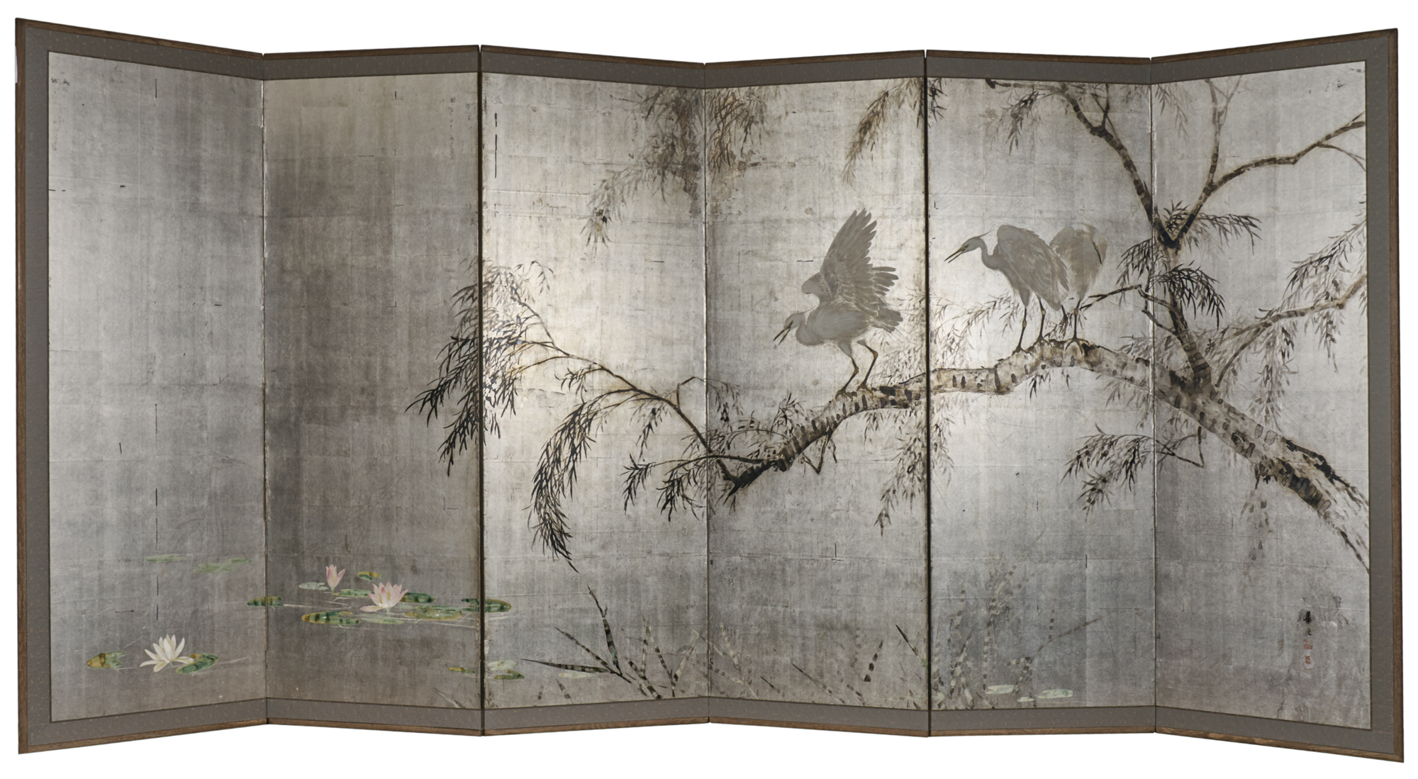 Japanese Six Panel Screen – Herons in Willow