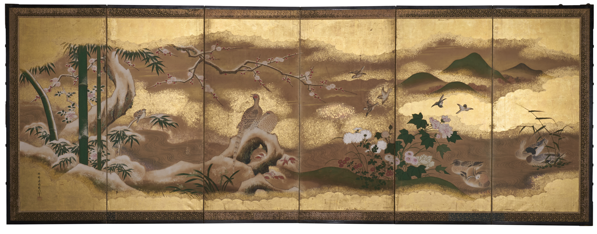 Japanese Six Panel Screen. Winter into Spring