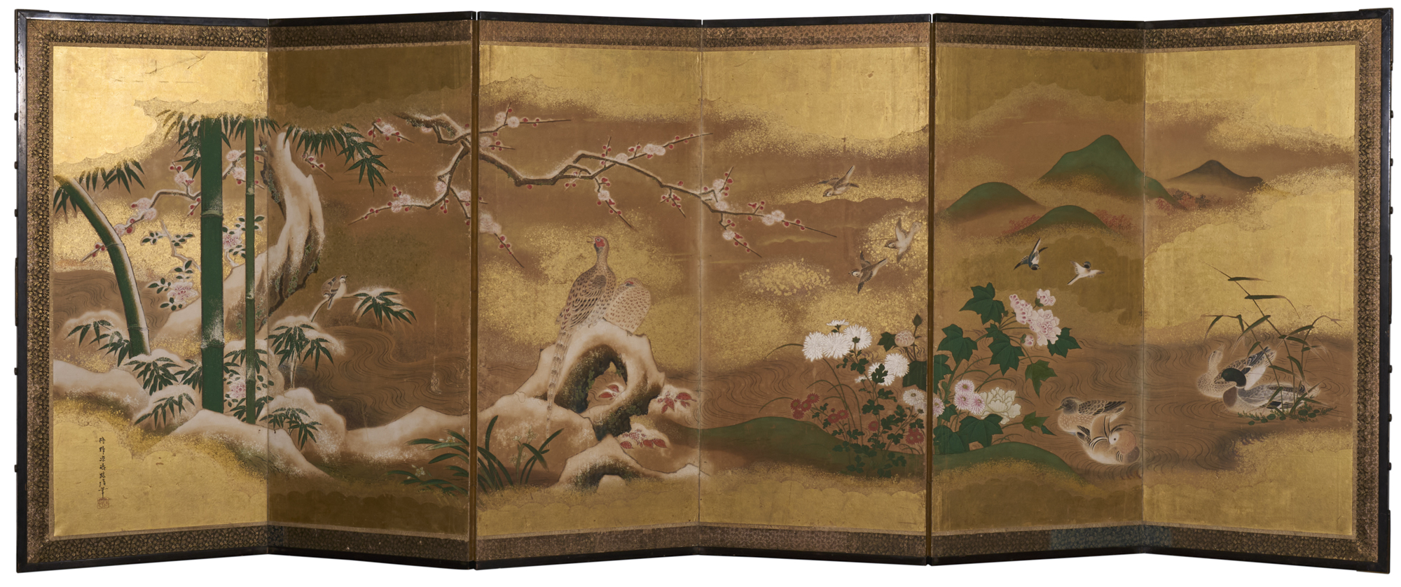 Japanese Six Panel Screen. Winter into Spring