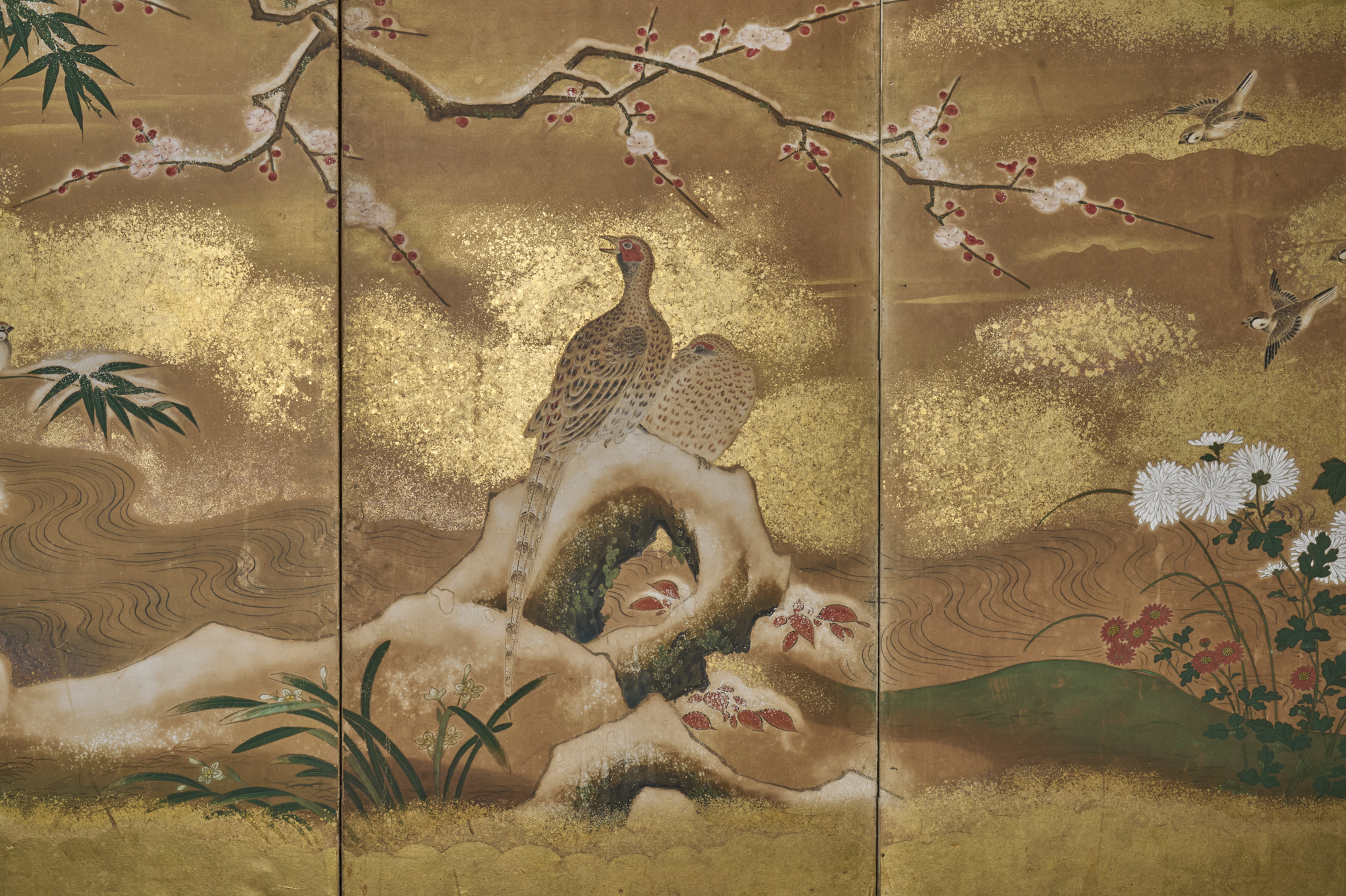 Japanese Six Panel Screen. Winter into Spring