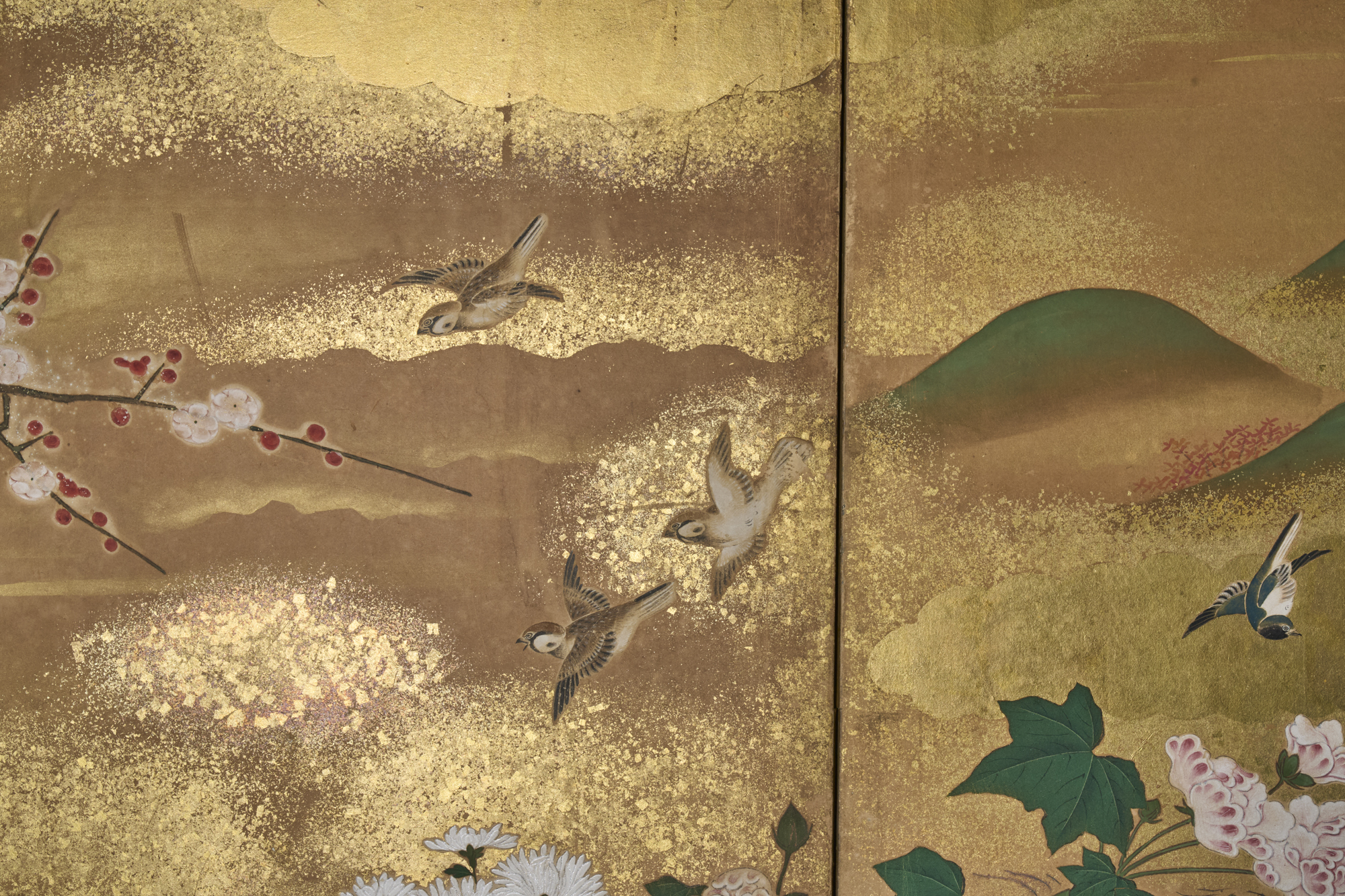 Japanese Six Panel Screen. Winter into Spring