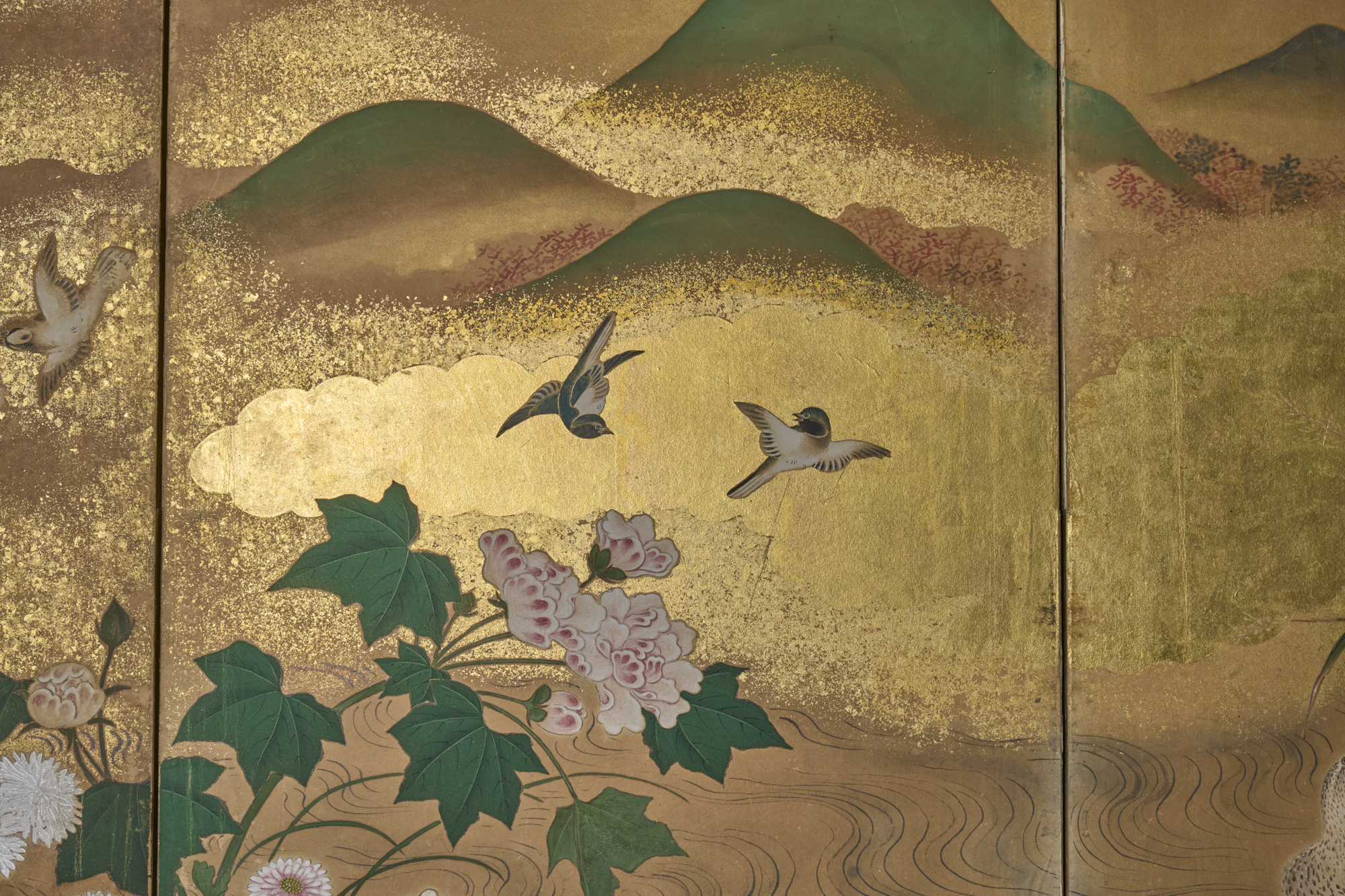 Japanese Six Panel Screen. Winter into Spring