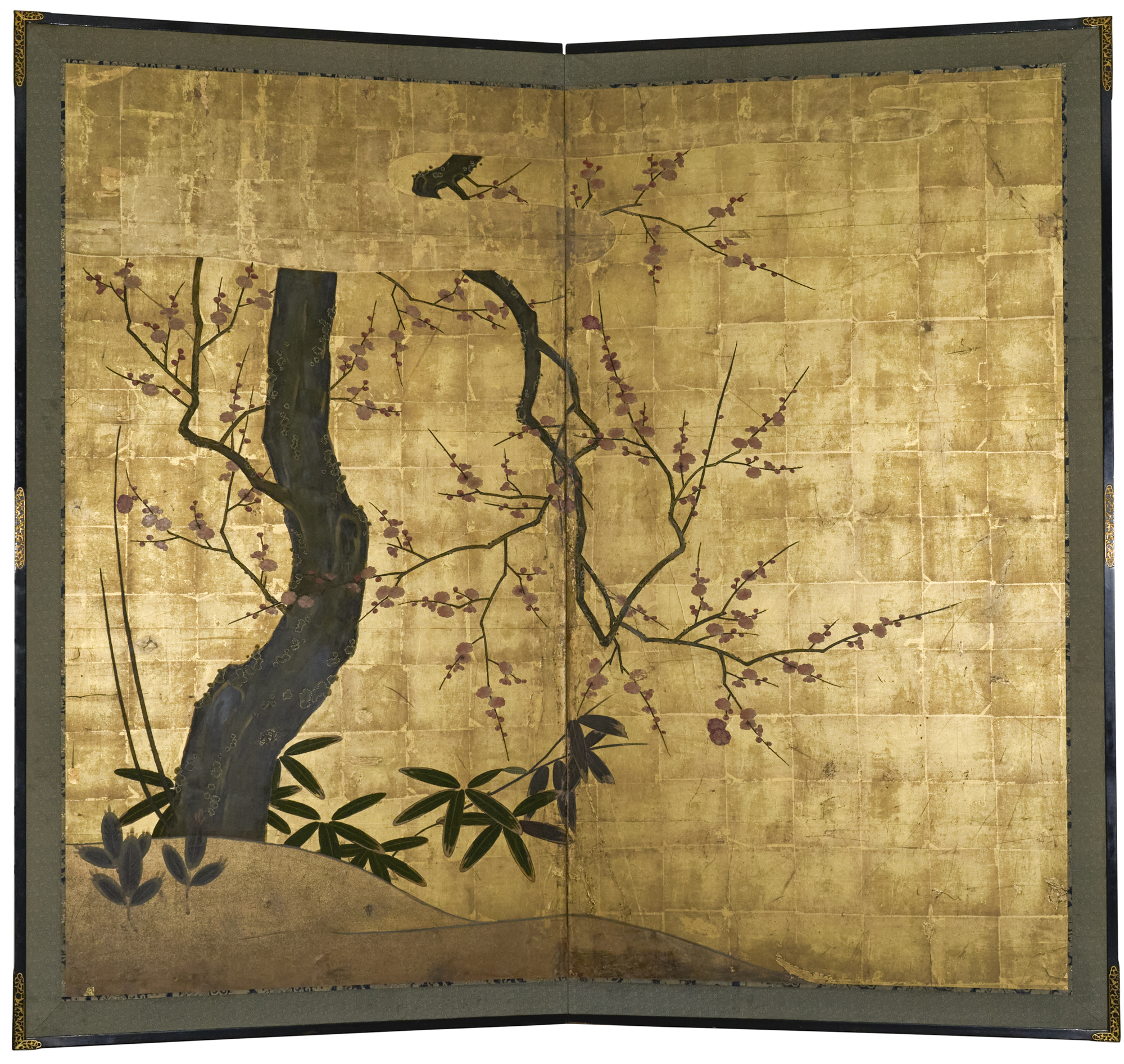 Japanese Two Panel Screen: Plum Blossom in the Mist