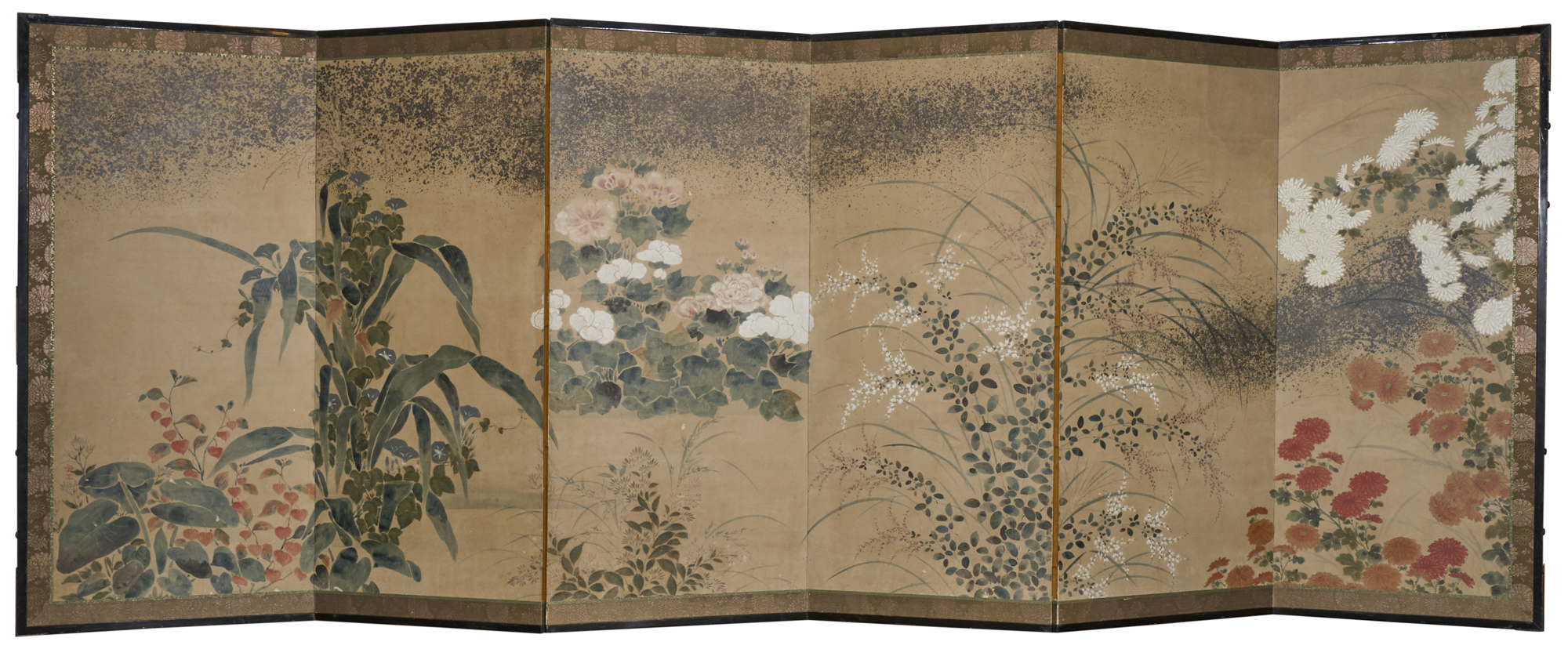 Japanese Six Panel Screen: Summer Flowers