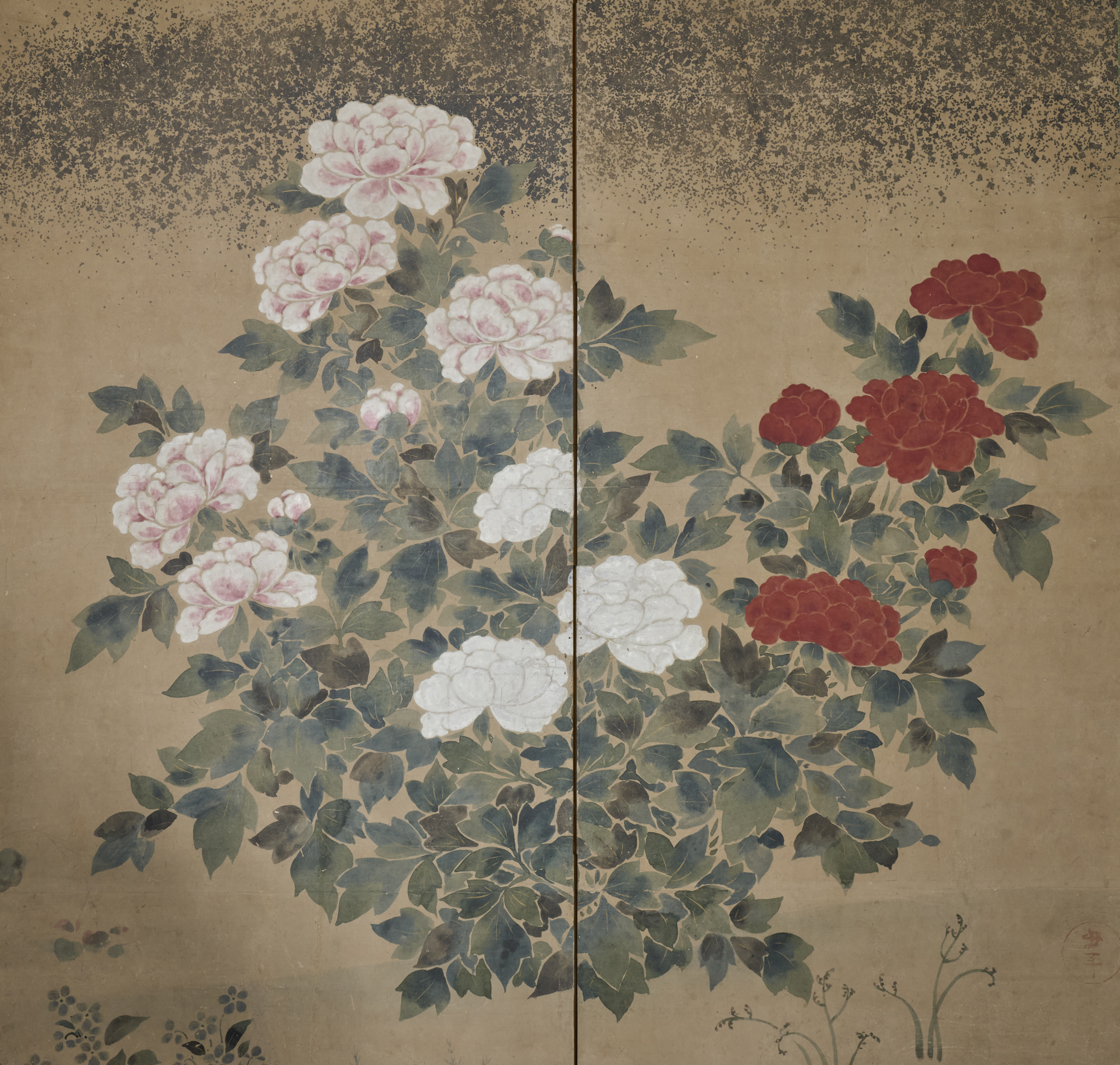 Japanese Six Panel Screen: Summer Flowers with Poppies