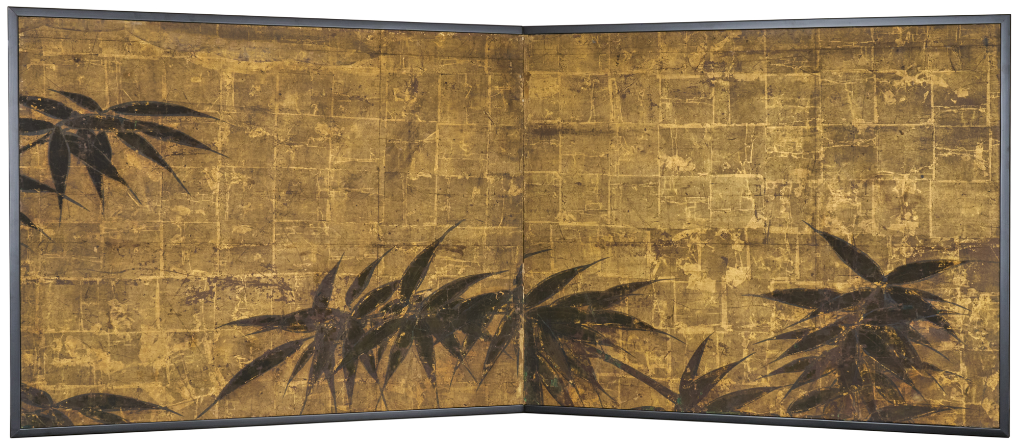 Japanese Two Panel Screen: Bamboo on gold