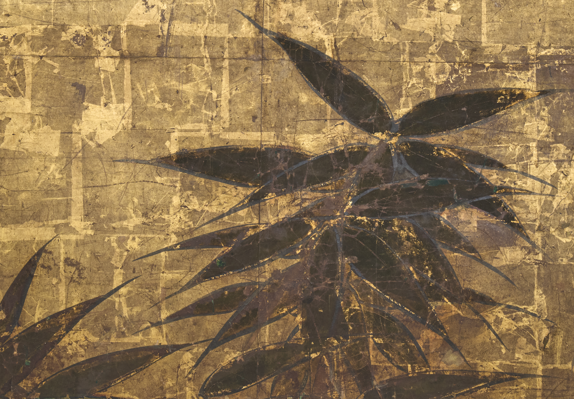 Japanese Two Panel Screen: Bamboo on gold