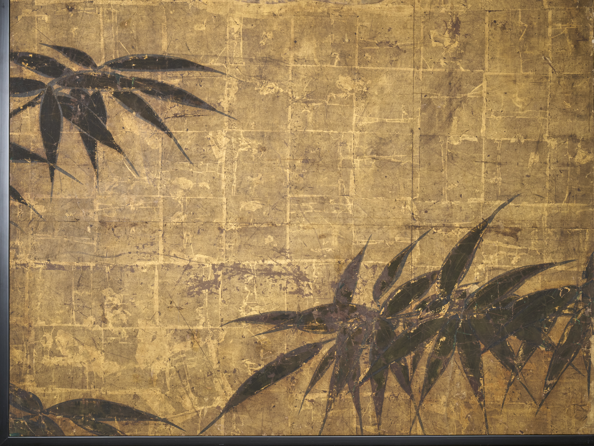 Japanese Two Panel Screen: Bamboo on gold