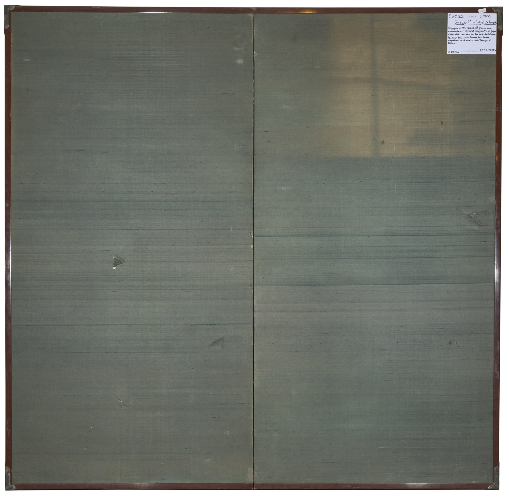 Japanese Two Panel Screen: Snowy Mountain Landscape