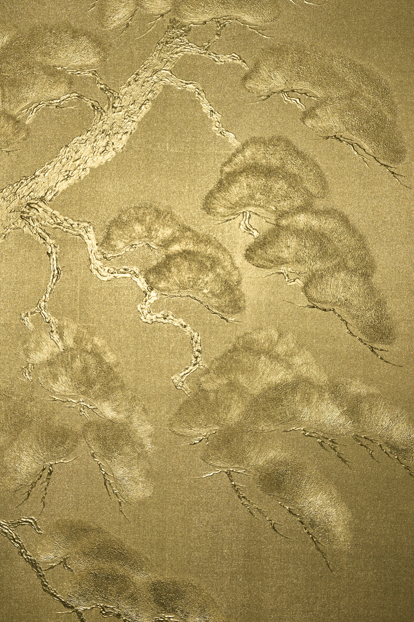 Japanese Two Panel Screen: Gilded Pine