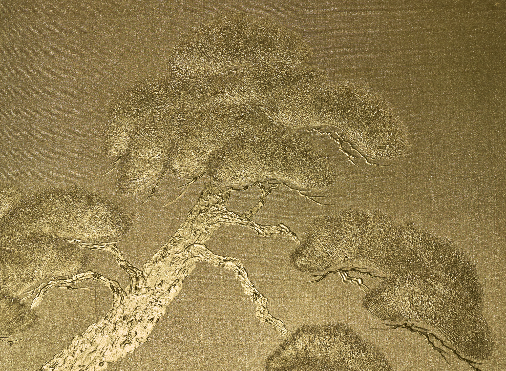 Japanese Two Panel Screen: Gilded Pine
