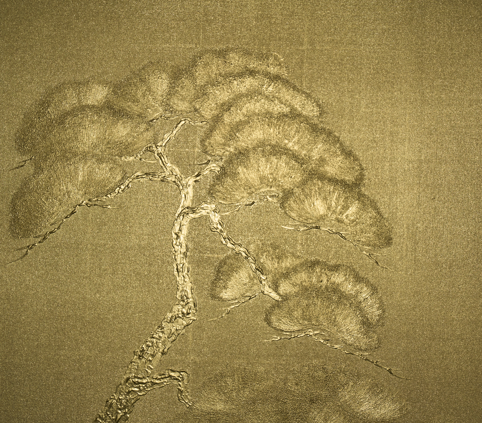 Japanese Two Panel Screen: Gilded Pine