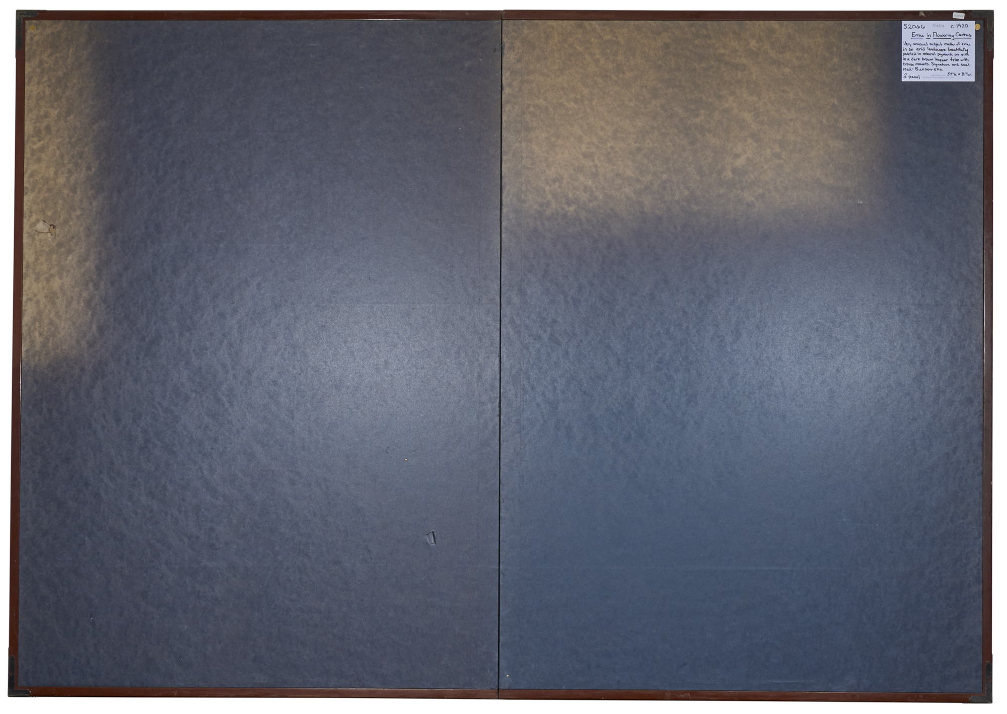 Japanese Two Panel Screen: Emu in Flowering Cactus