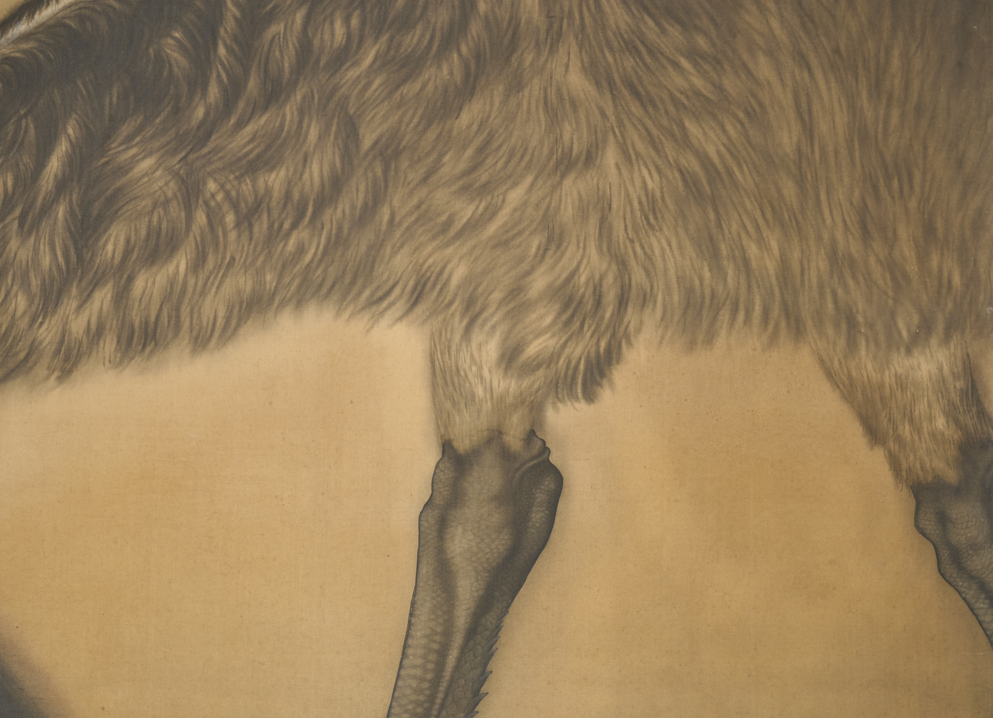 Japanese Two Panel Screen: Emu in Flowering Cactus