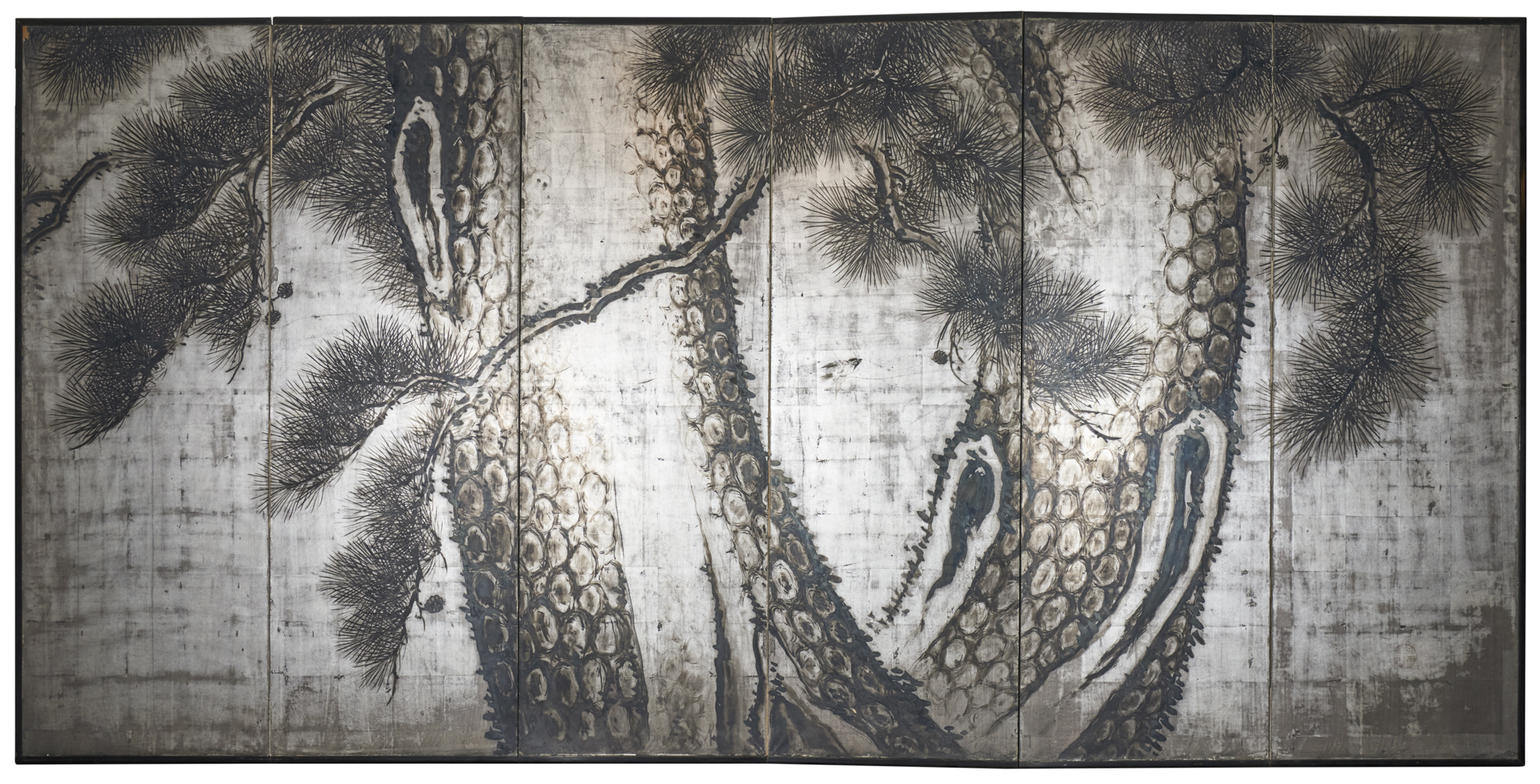 Japanese Six Panel Screen: Massive Pine
