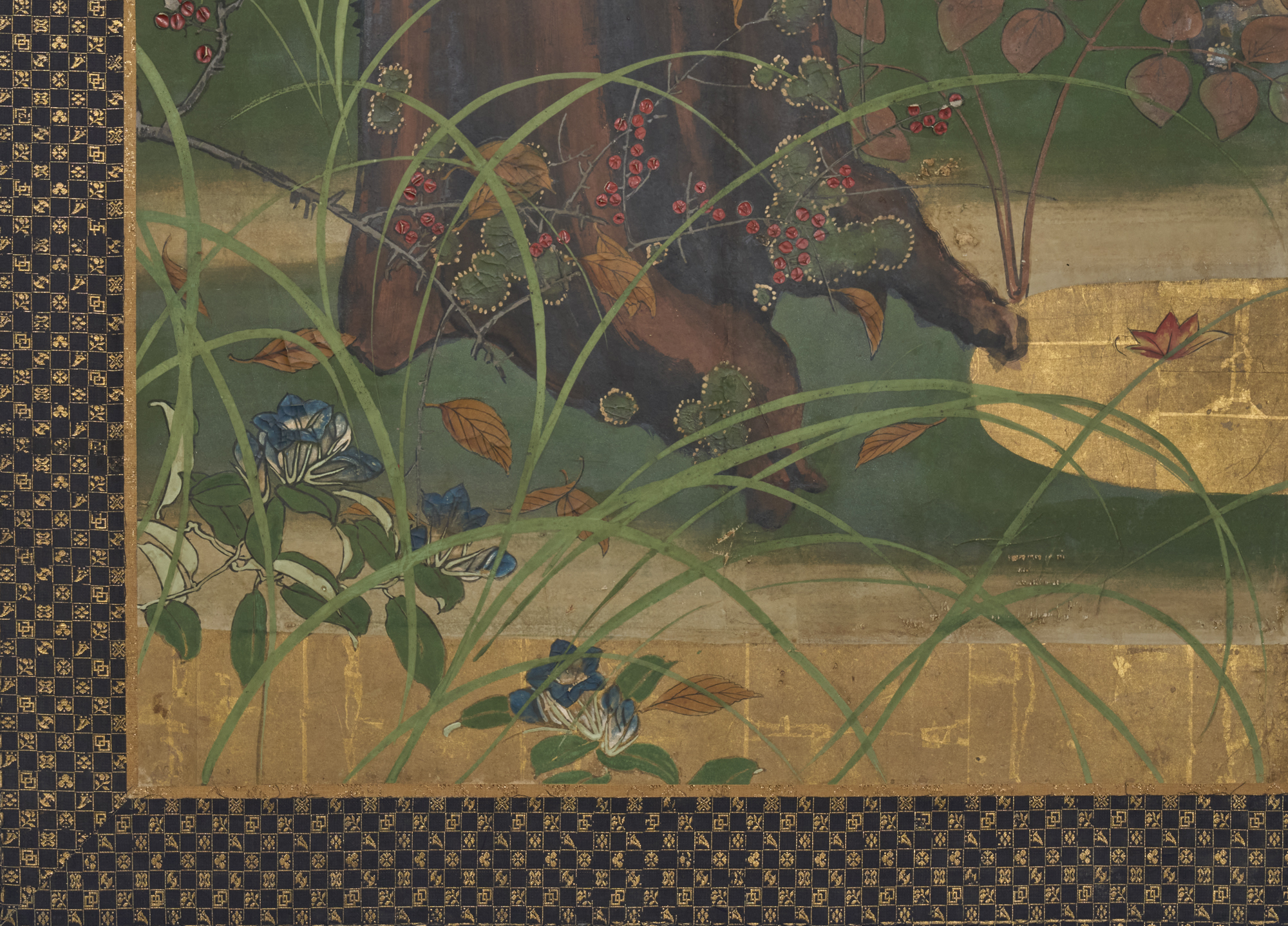 Japanese Two Panel Screen: Woodland Deer