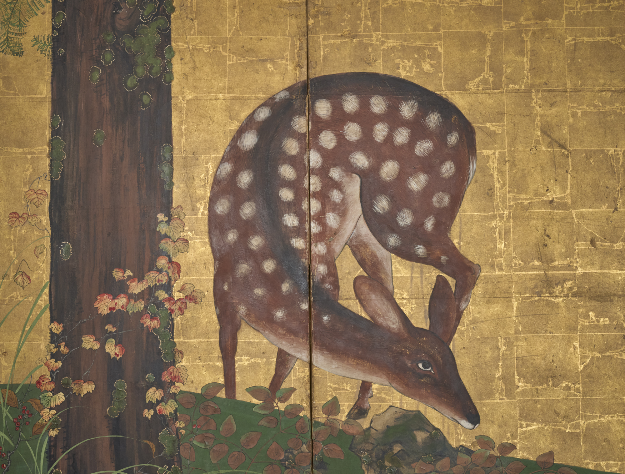 Japanese Two Panel Screen: Woodland Deer