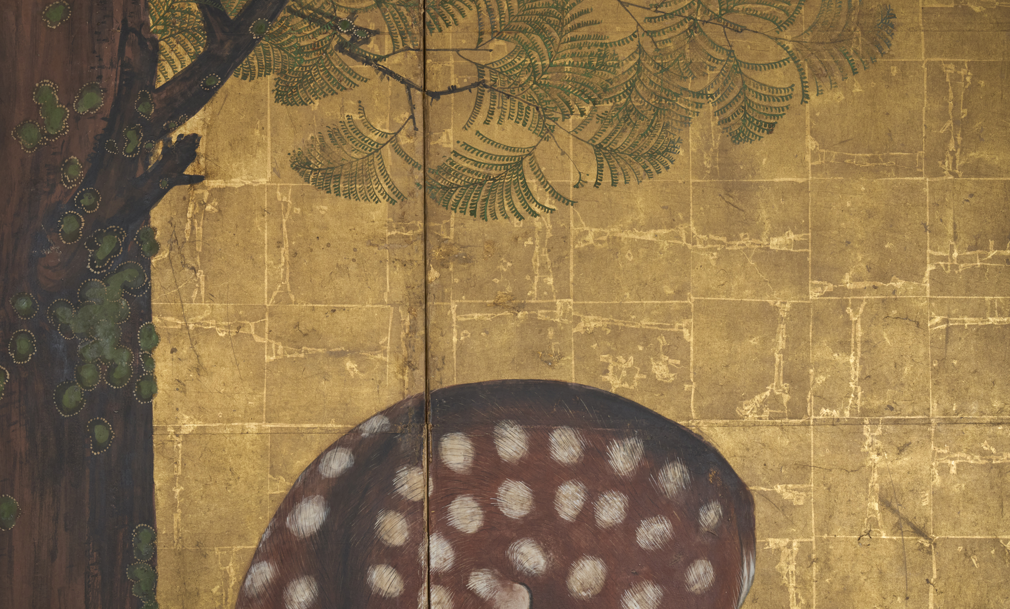 Japanese Two Panel Screen: Woodland Deer