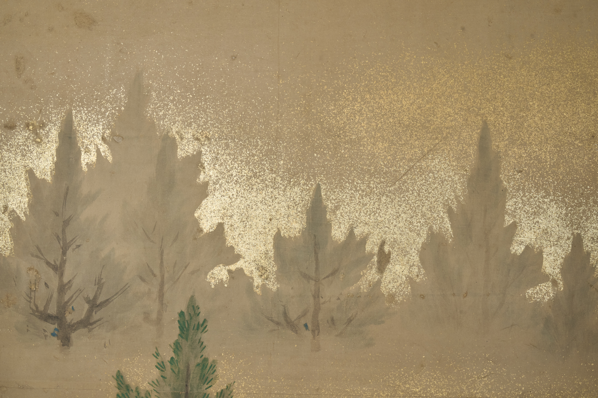 Japanese Two Panel Screen: Misty Cedar Forest