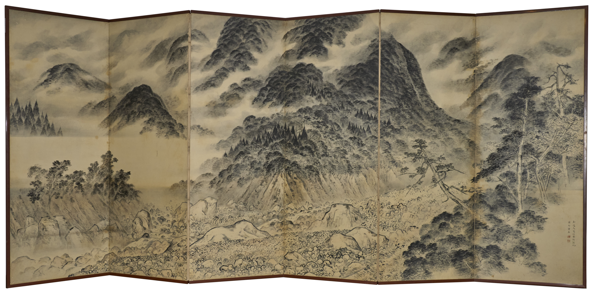 Japanese Six Panel Screen: Mountains in the Mist