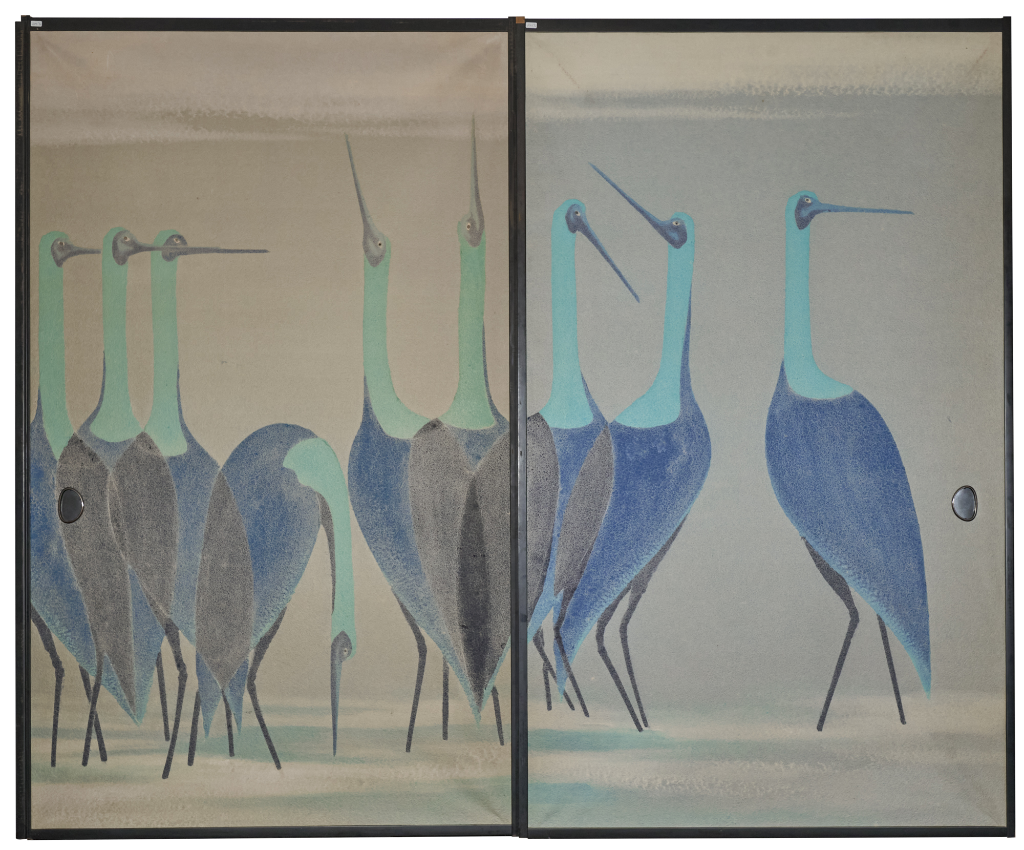 Set of Four Sliding Doors (Fusuma): Wading Cranes