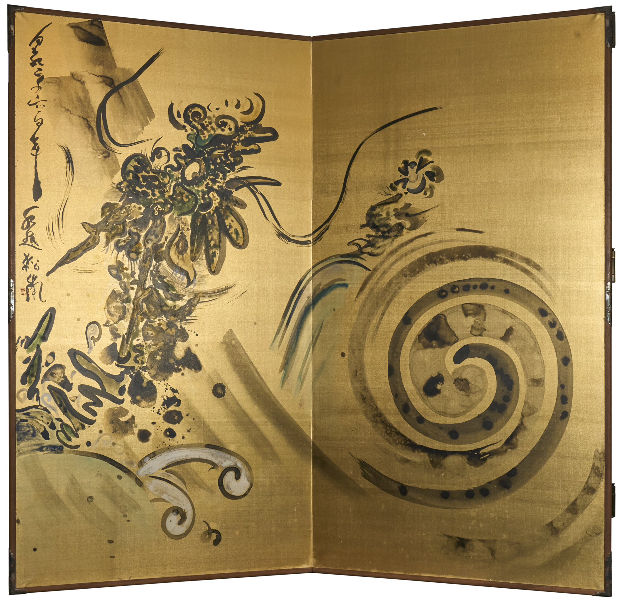 Japanese Two Panel Screen: Whimsical Dragon