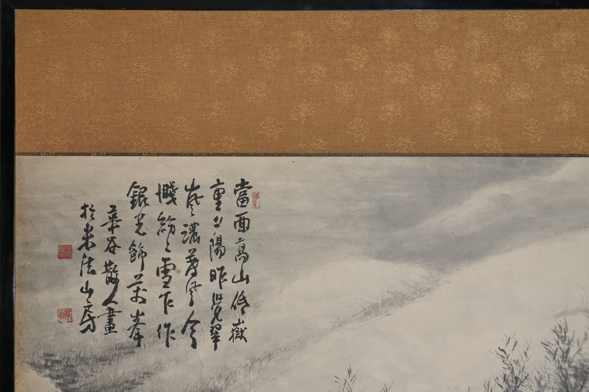 Japanese Two Panel Screen: Sumi-e Snow Scene