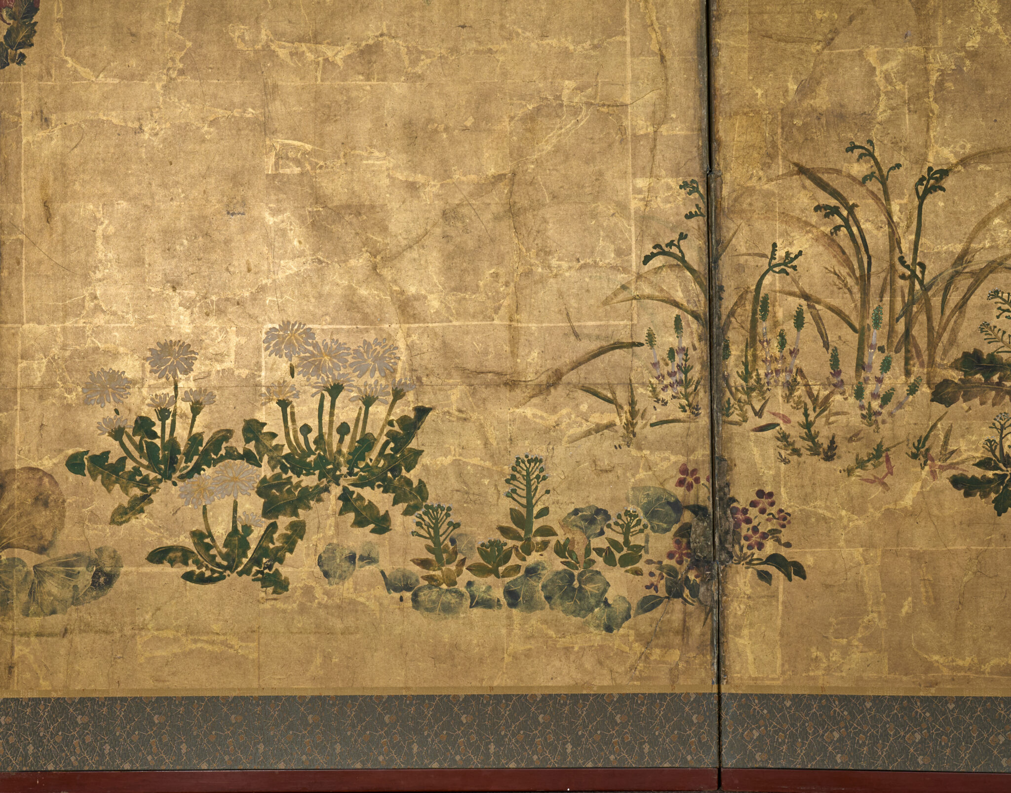 Japanese Four Panel Screen: Garden Landscape with Poppies