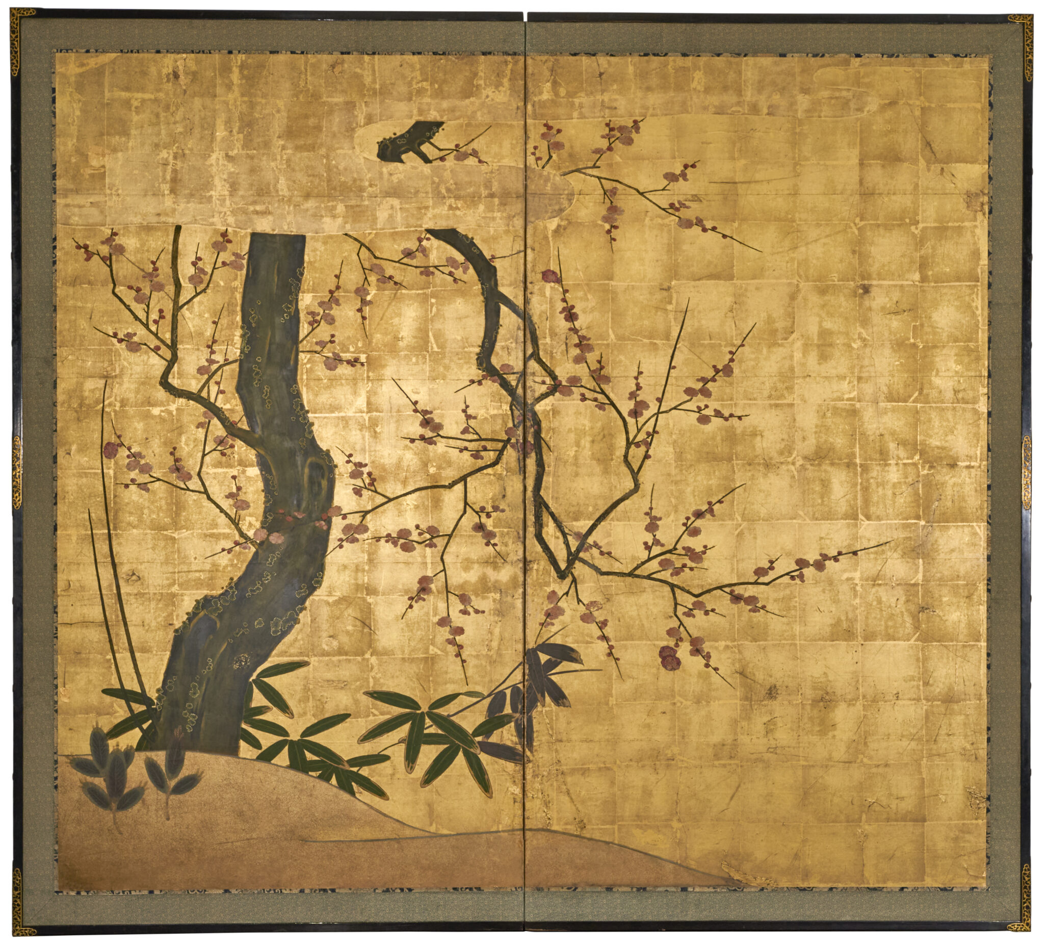 Japanese Two Panel Screen: Plum Blossom in the Mist