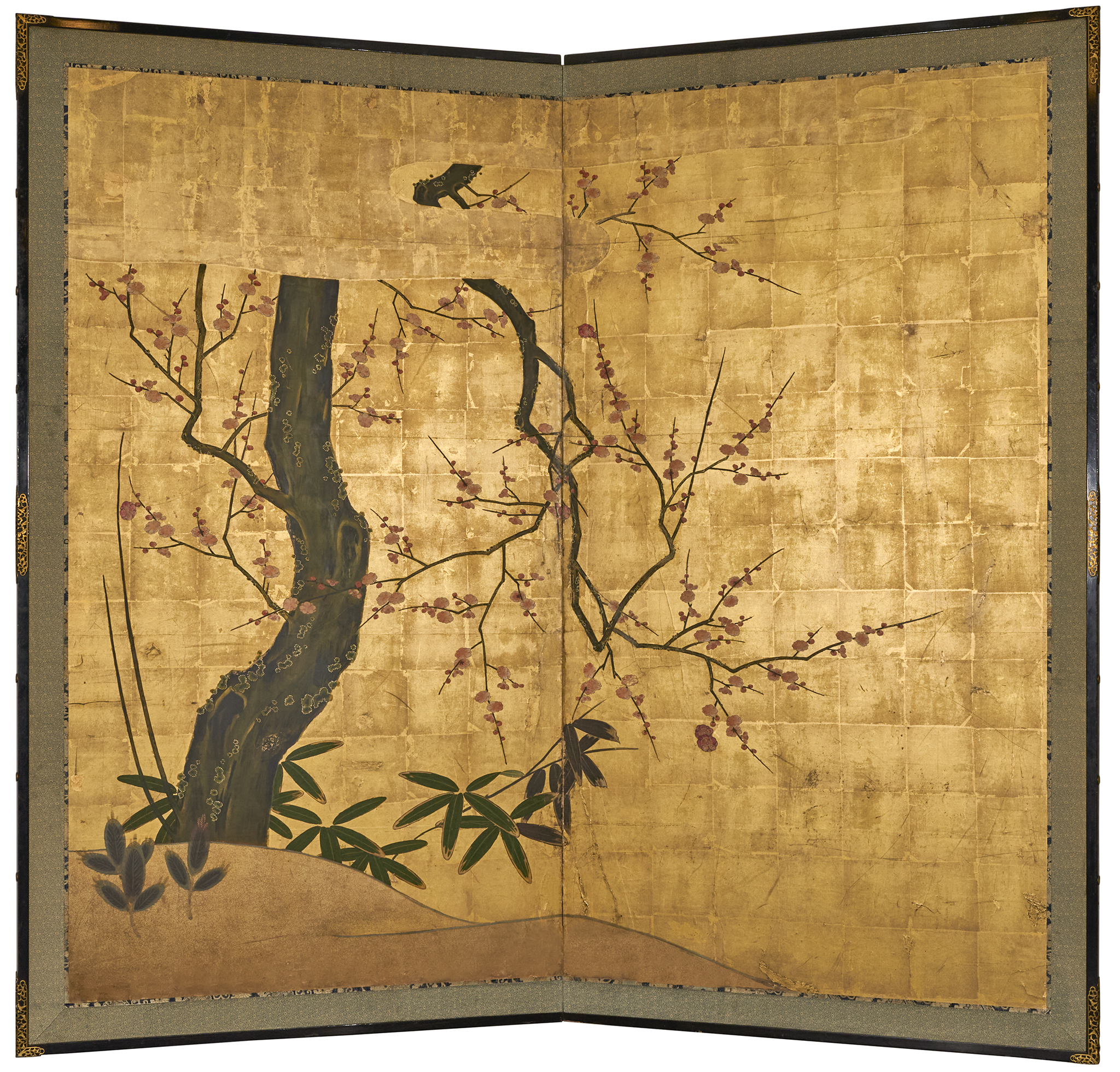 Japanese Two Panel Screen: Plum Blossom in the Mist