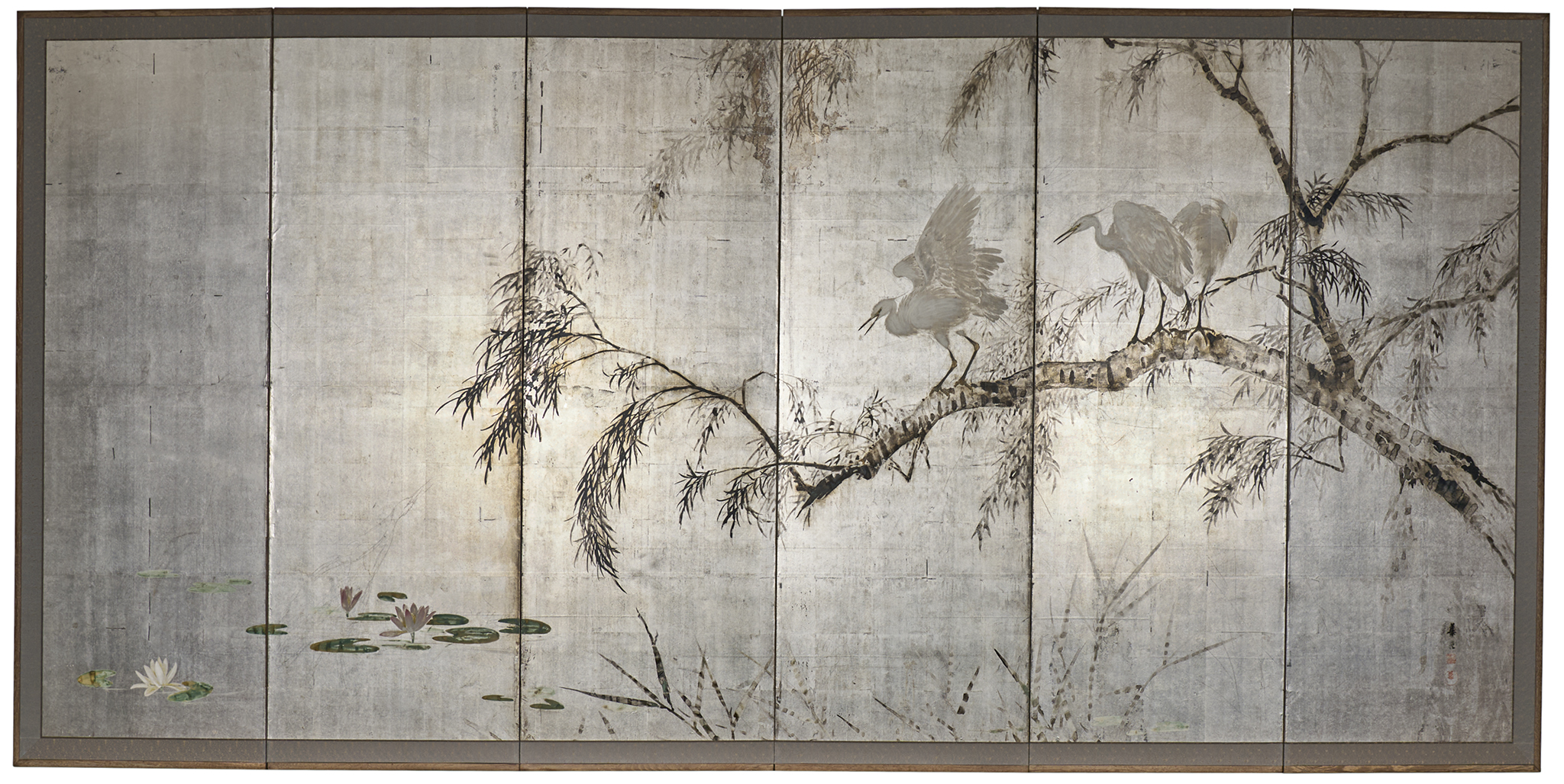 Japanese Six Panel Screen – Herons in Willow