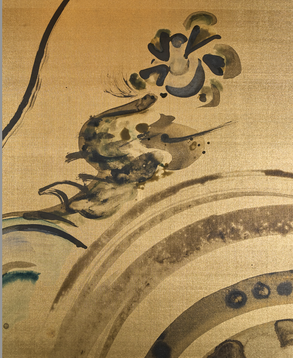 Japanese Two Panel Screen: Whimsical Dragon