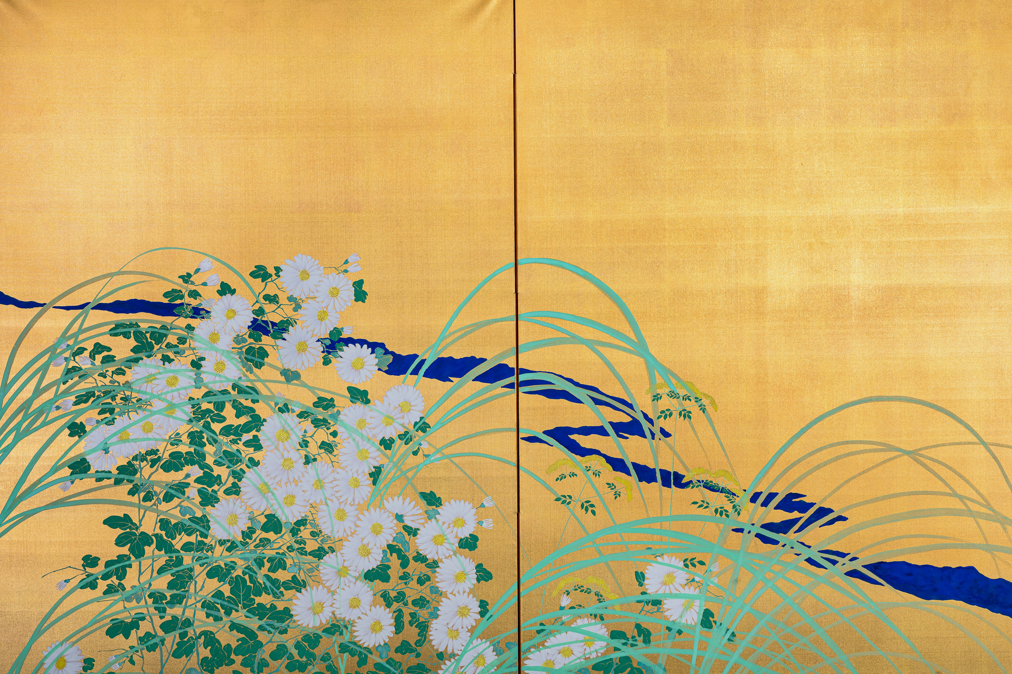 Pair of Japanese Two Panel Screens: Flowers by River’s Edge