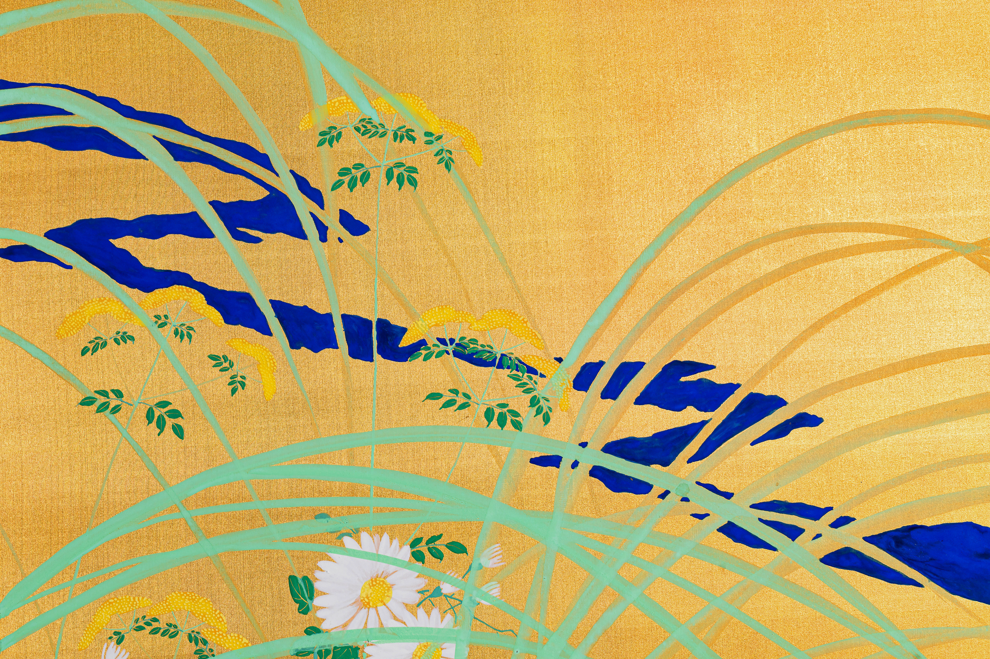 Pair of Japanese Two Panel Screens: Flowers by River’s Edge