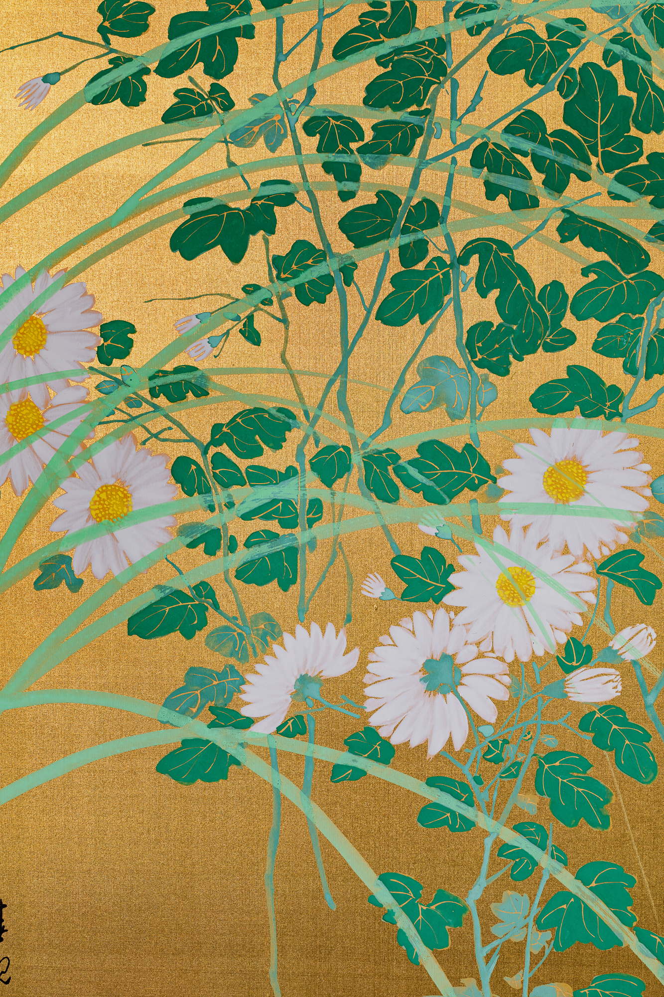 Pair of Japanese Two Panel Screens: Flowers by River’s Edge