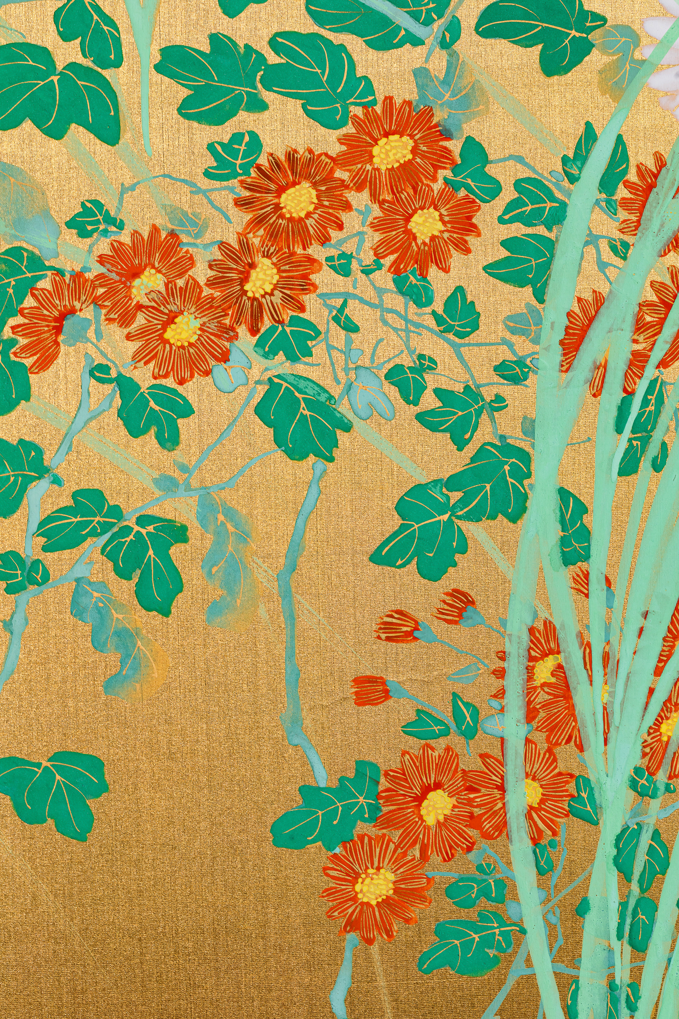 Pair of Japanese Two Panel Screens: Flowers by River’s Edge