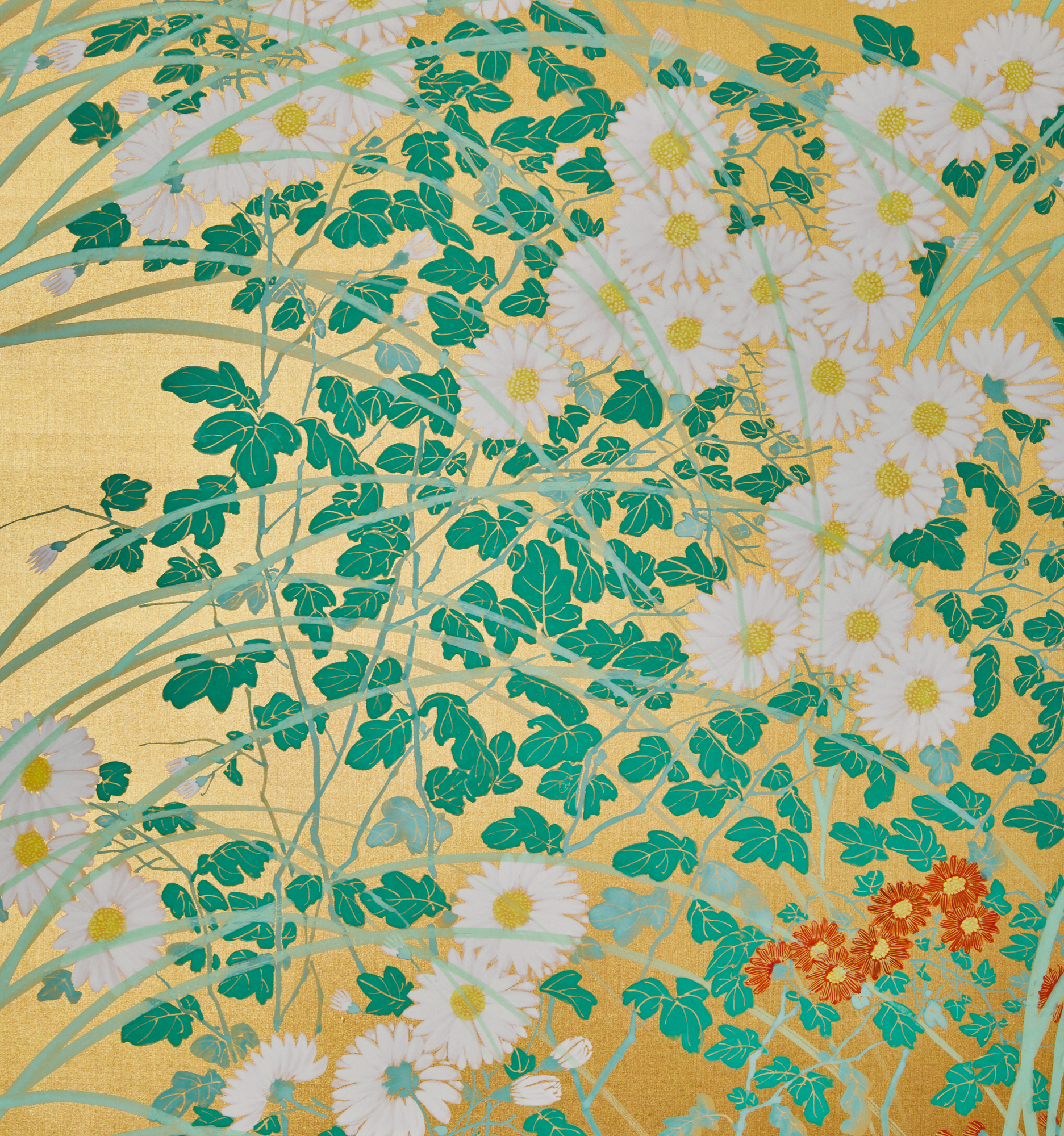 Pair of Japanese Two Panel Screens: Flowers by River’s Edge