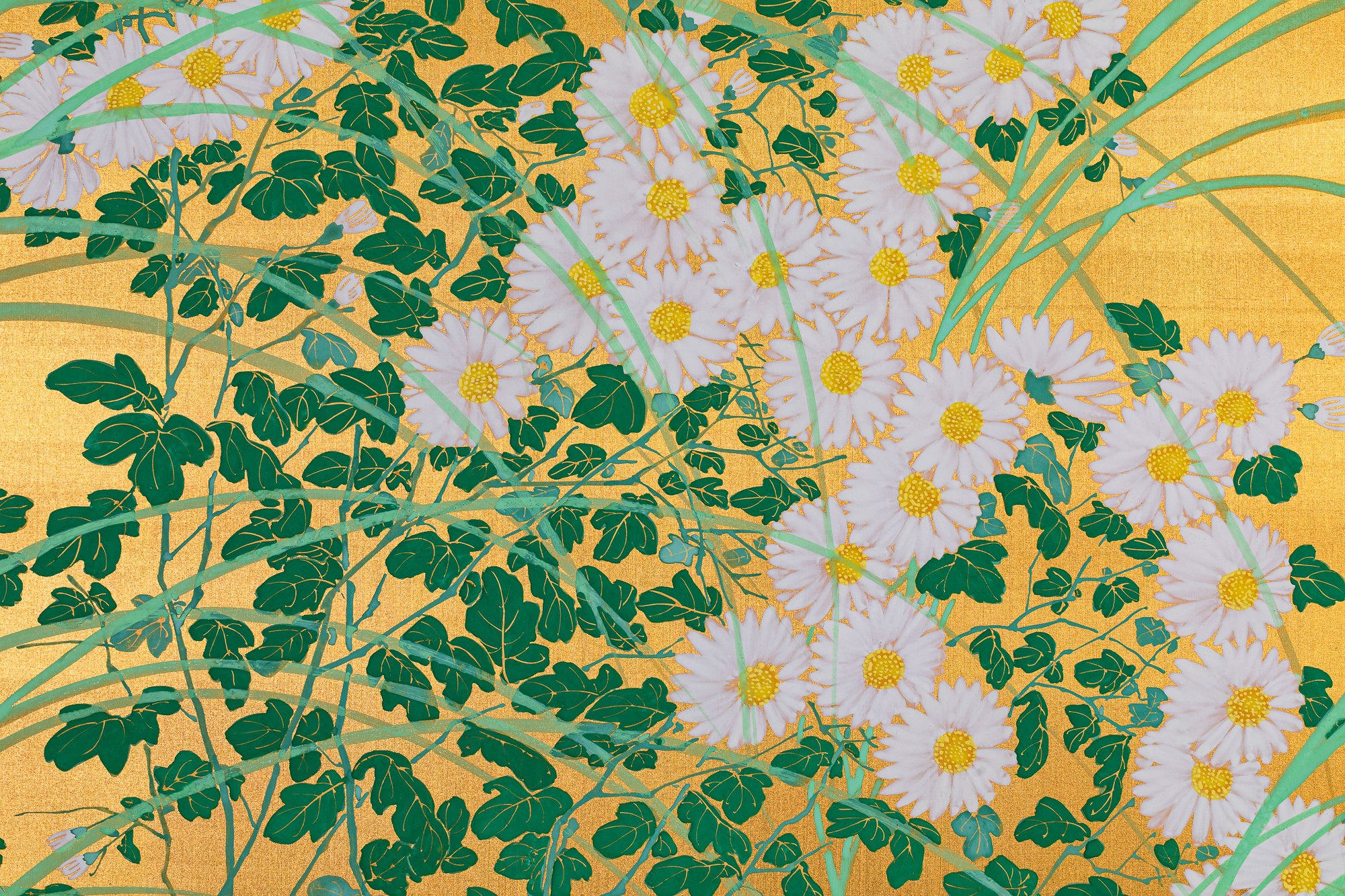 Pair of Japanese Two Panel Screens: Flowers by River’s Edge