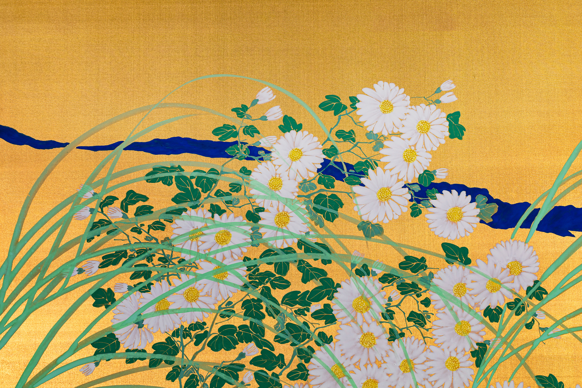 Pair of Japanese Two Panel Screens: Flowers by River’s Edge